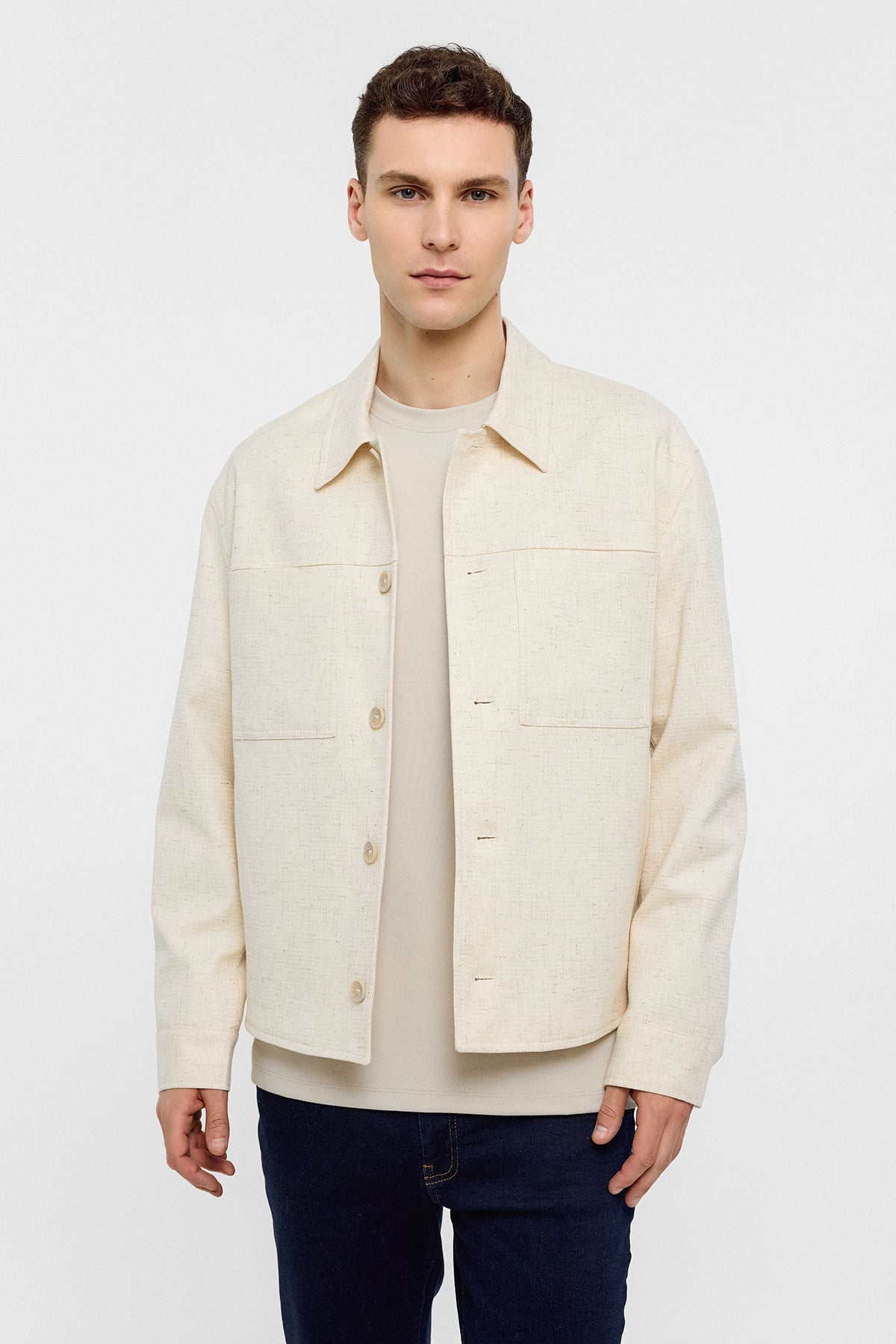 Bej Gömlek Yaka Regular Fit Ceket