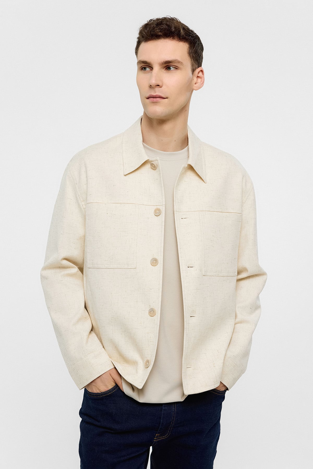 Bej Gömlek Yaka Regular Fit Ceket