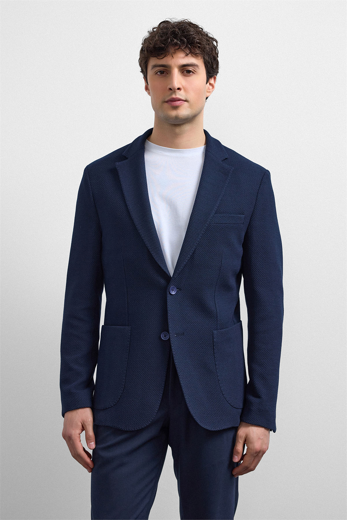 Lacivert Slim Fit Mono Yaka Ceket