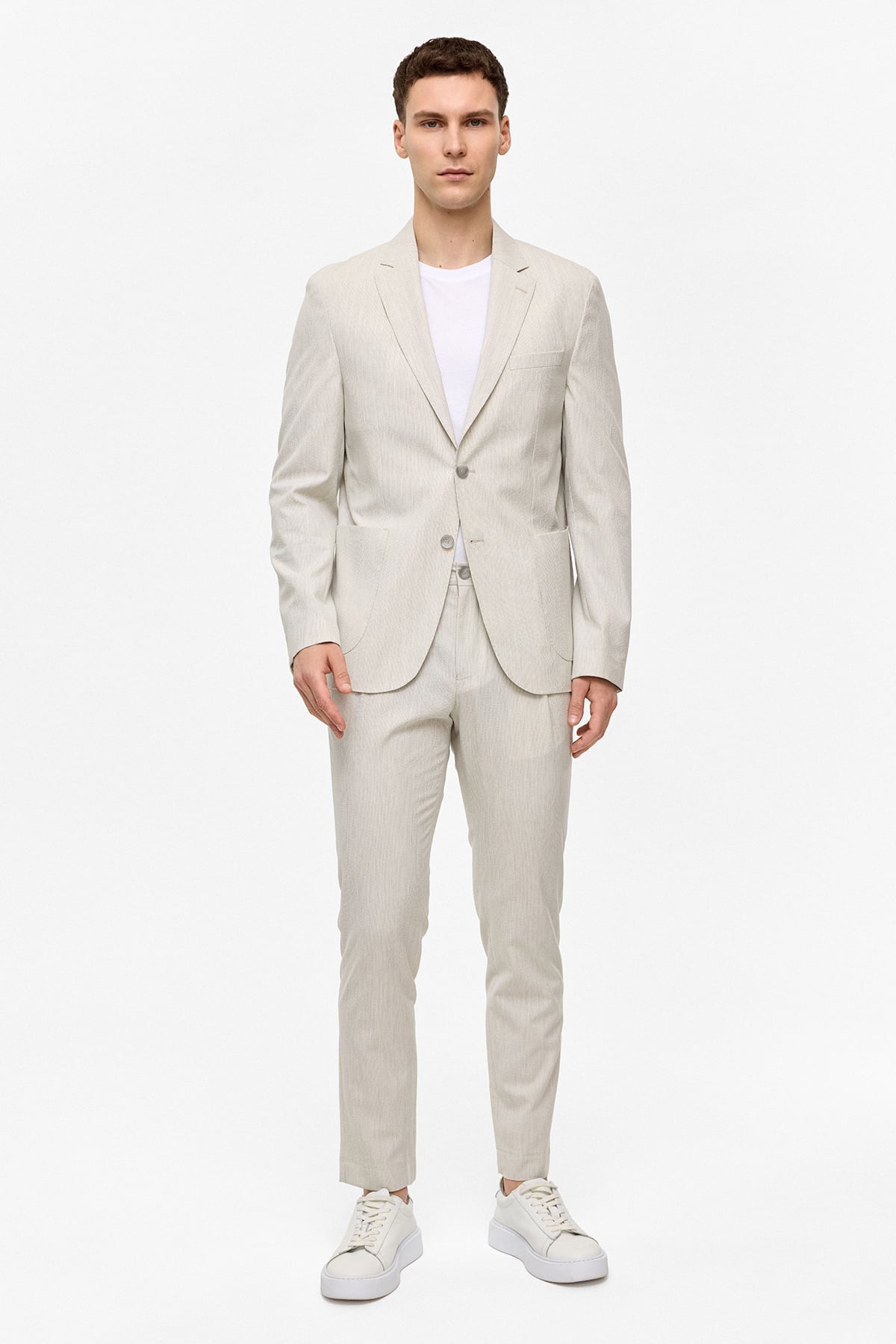 Açık Gri Slim Fit Mono Yaka Ceket