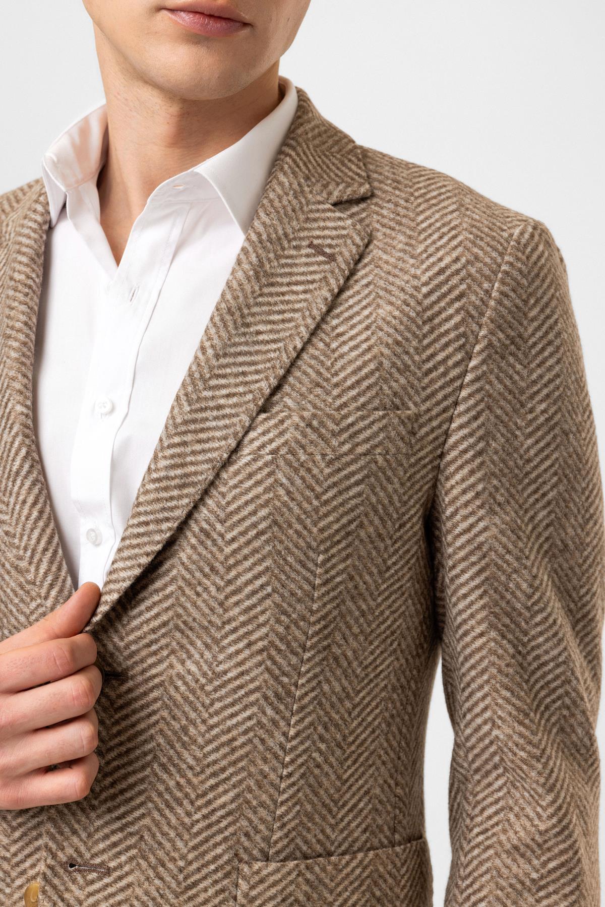 Bej Dokuma Mono Yaka Ceket 