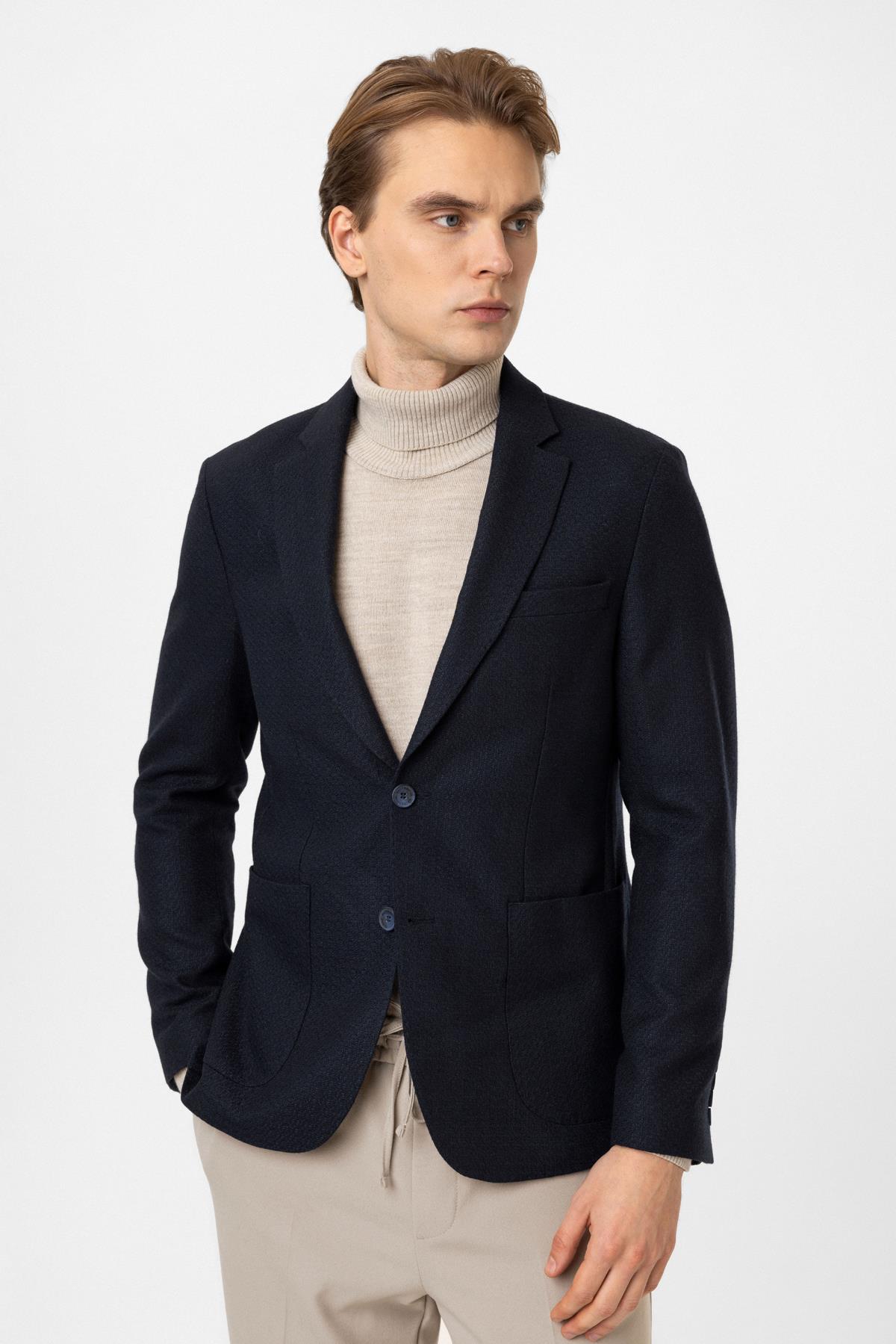 Koyu Lacivert Mono Yaka Ceket