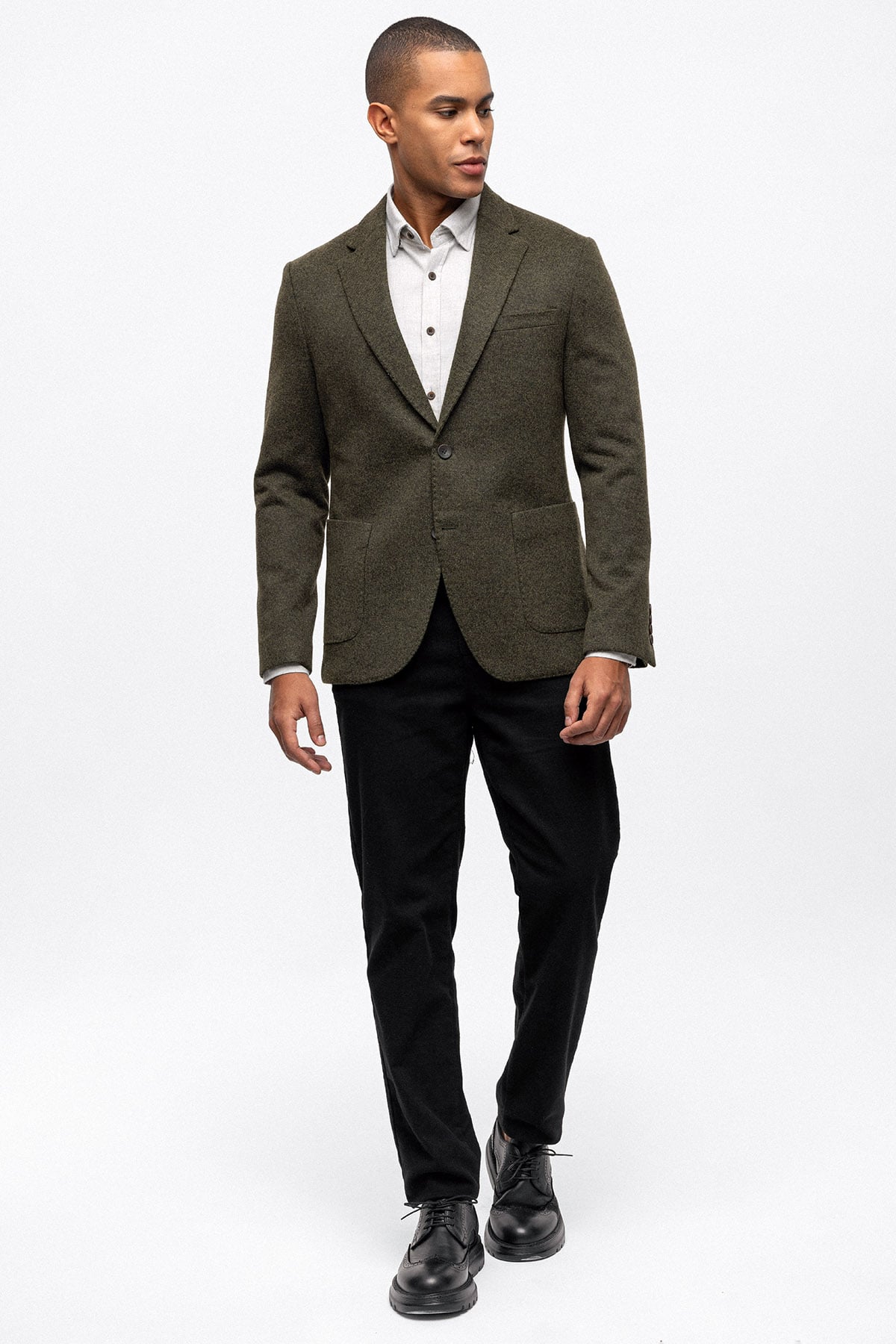 Haki Slim Fit Mono Yaka Ceket