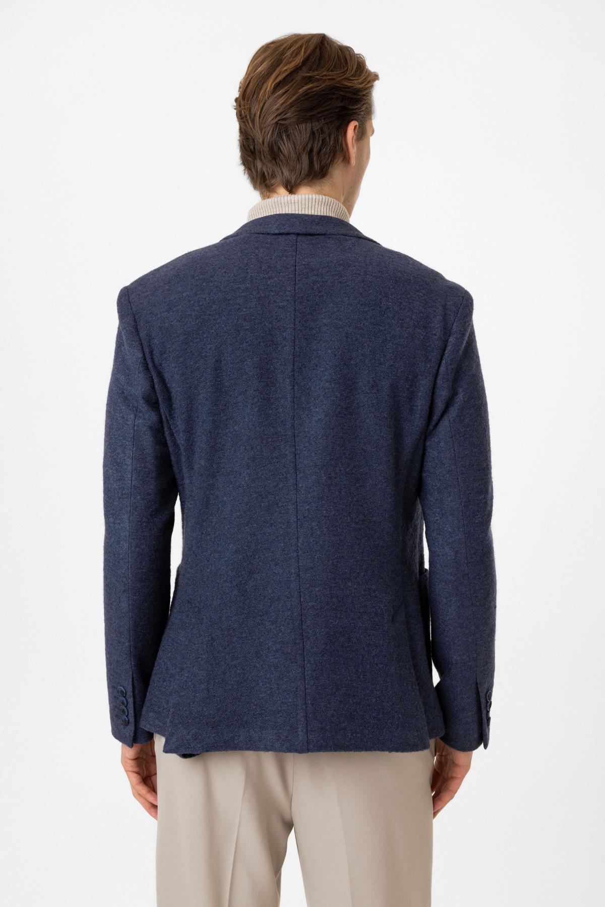 Koyu İndigo Slim Fit Mono Yaka Ceket