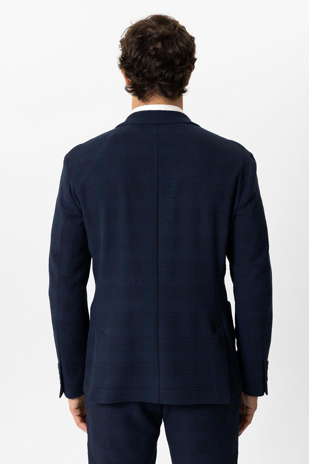 Lacivert Slim Fit Mono Yaka Ceket