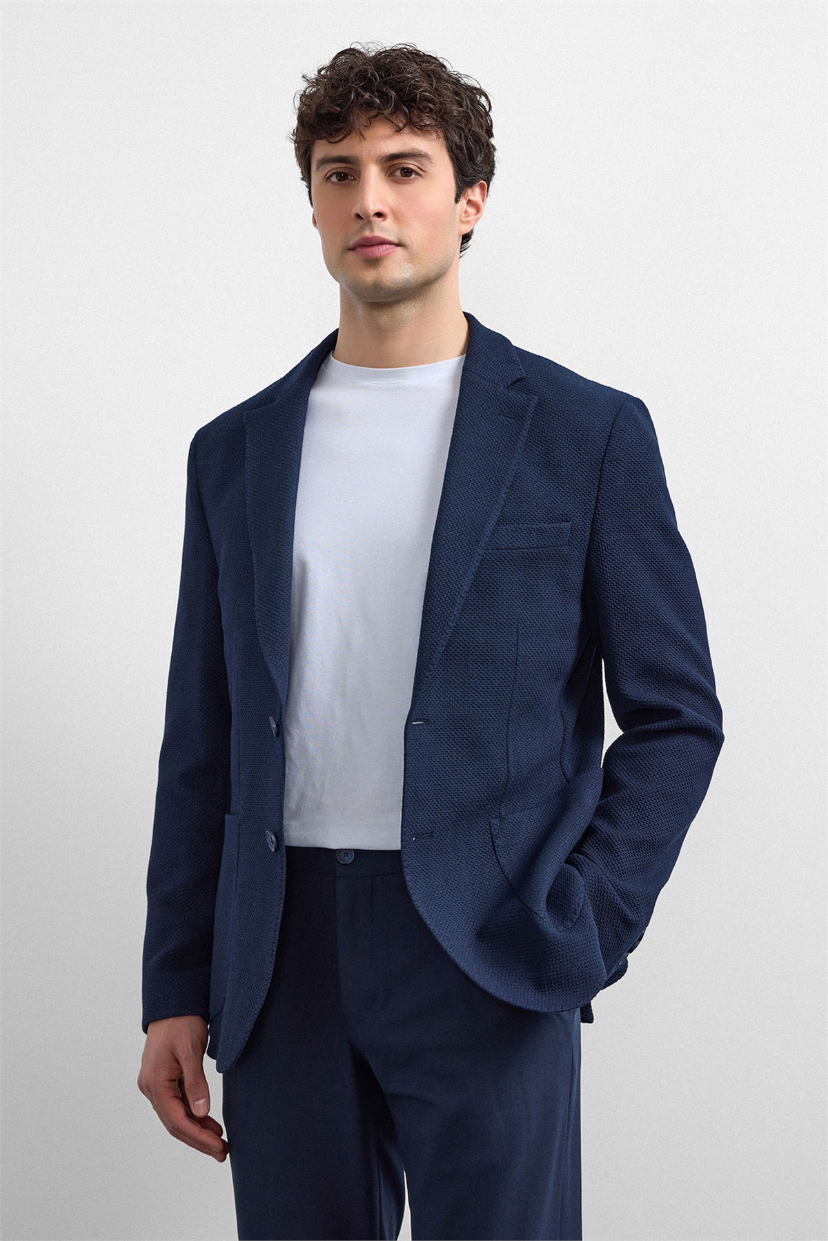 Lacivert Slim Fit Mono Yaka Ceket