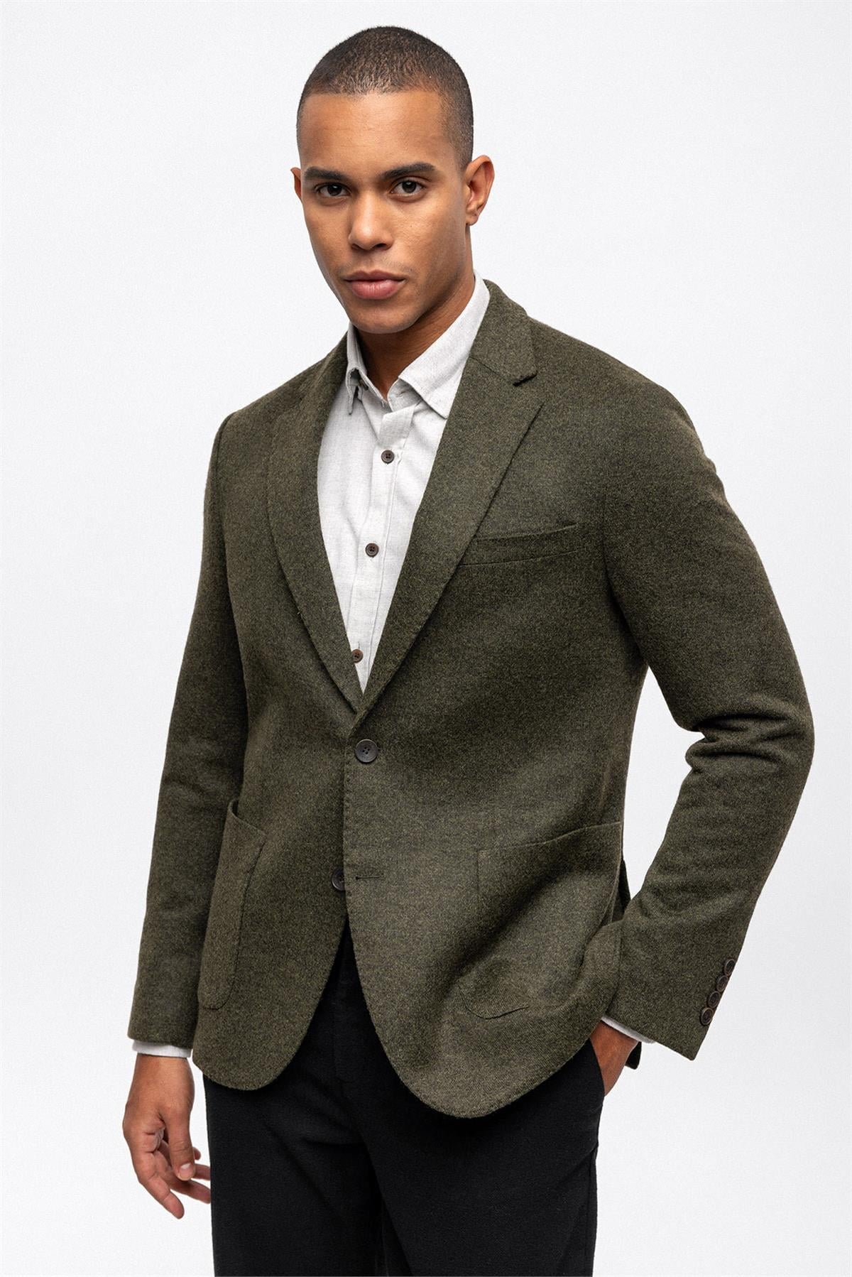 Haki Slim Fit Mono Yaka Ceket