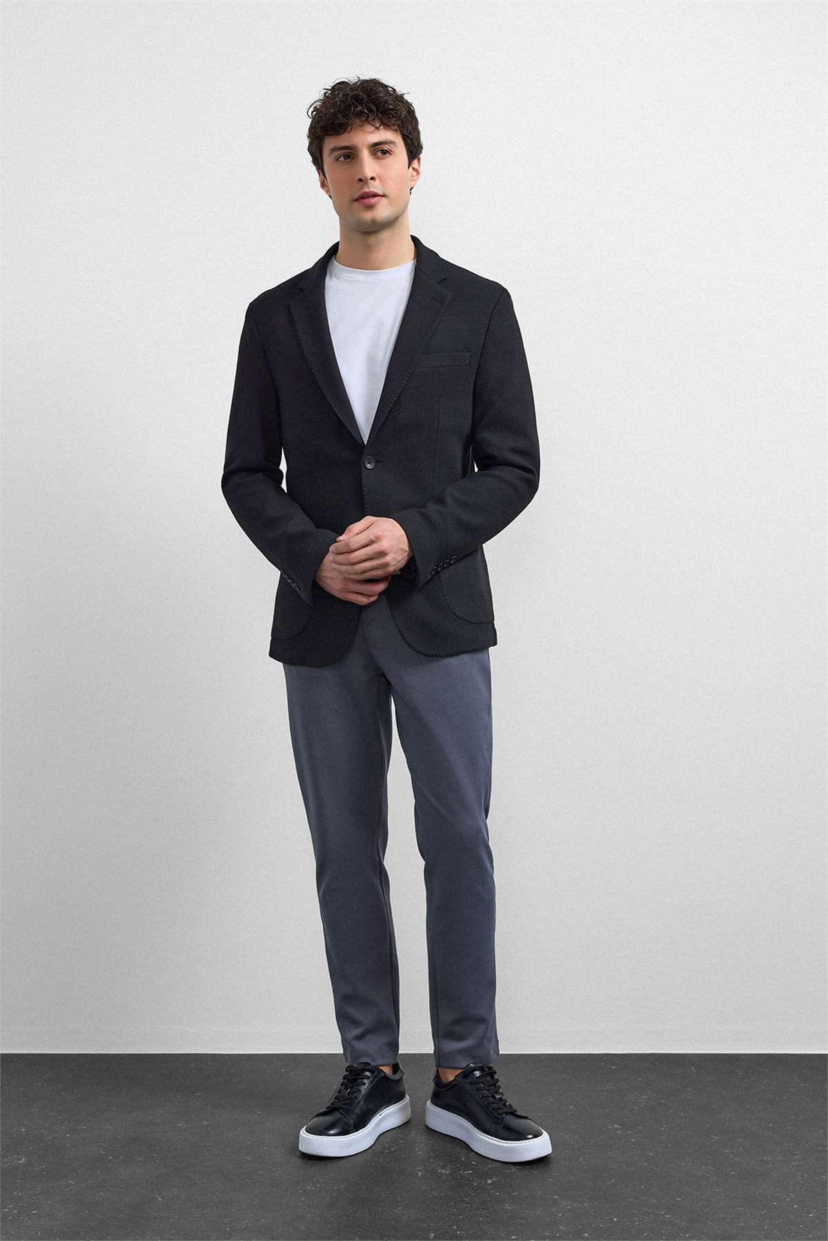 Siyah Slim Fit Mono Yaka Ceket