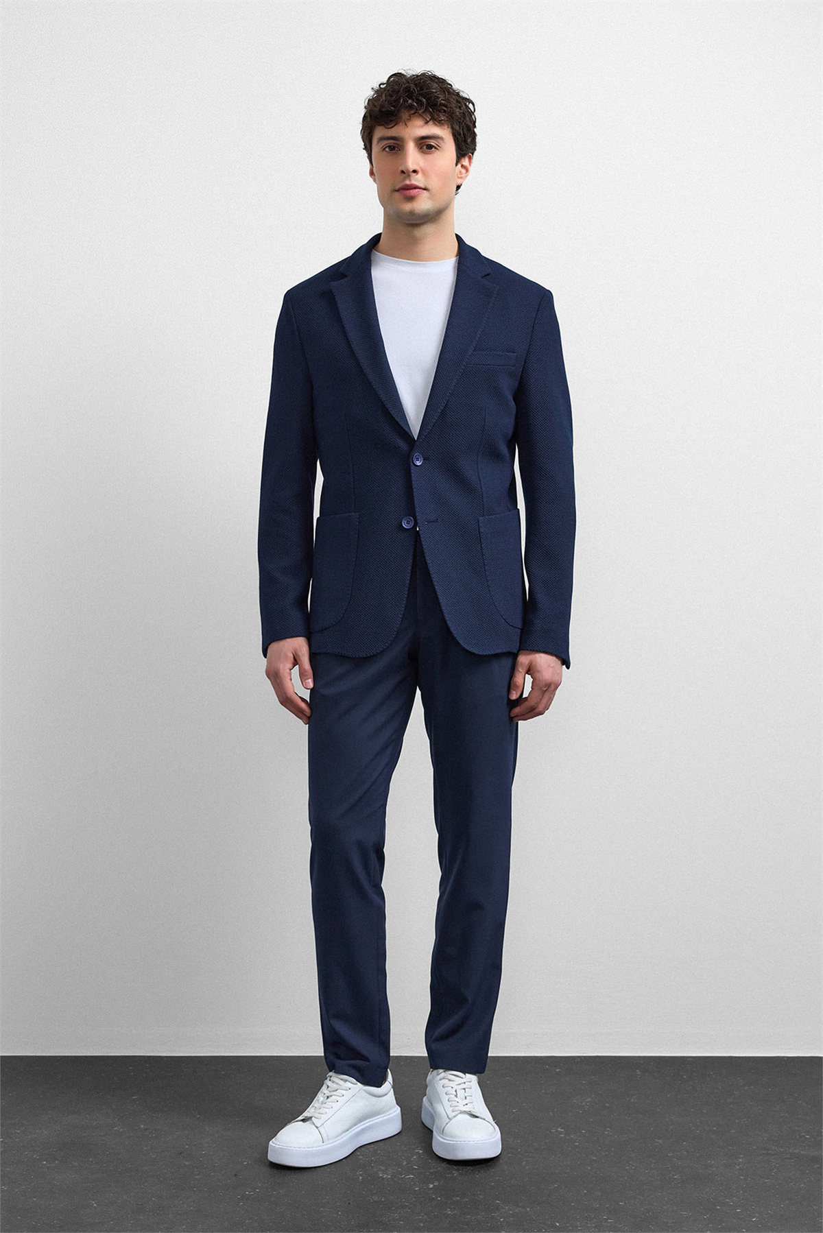 Lacivert Slim Fit Mono Yaka Ceket