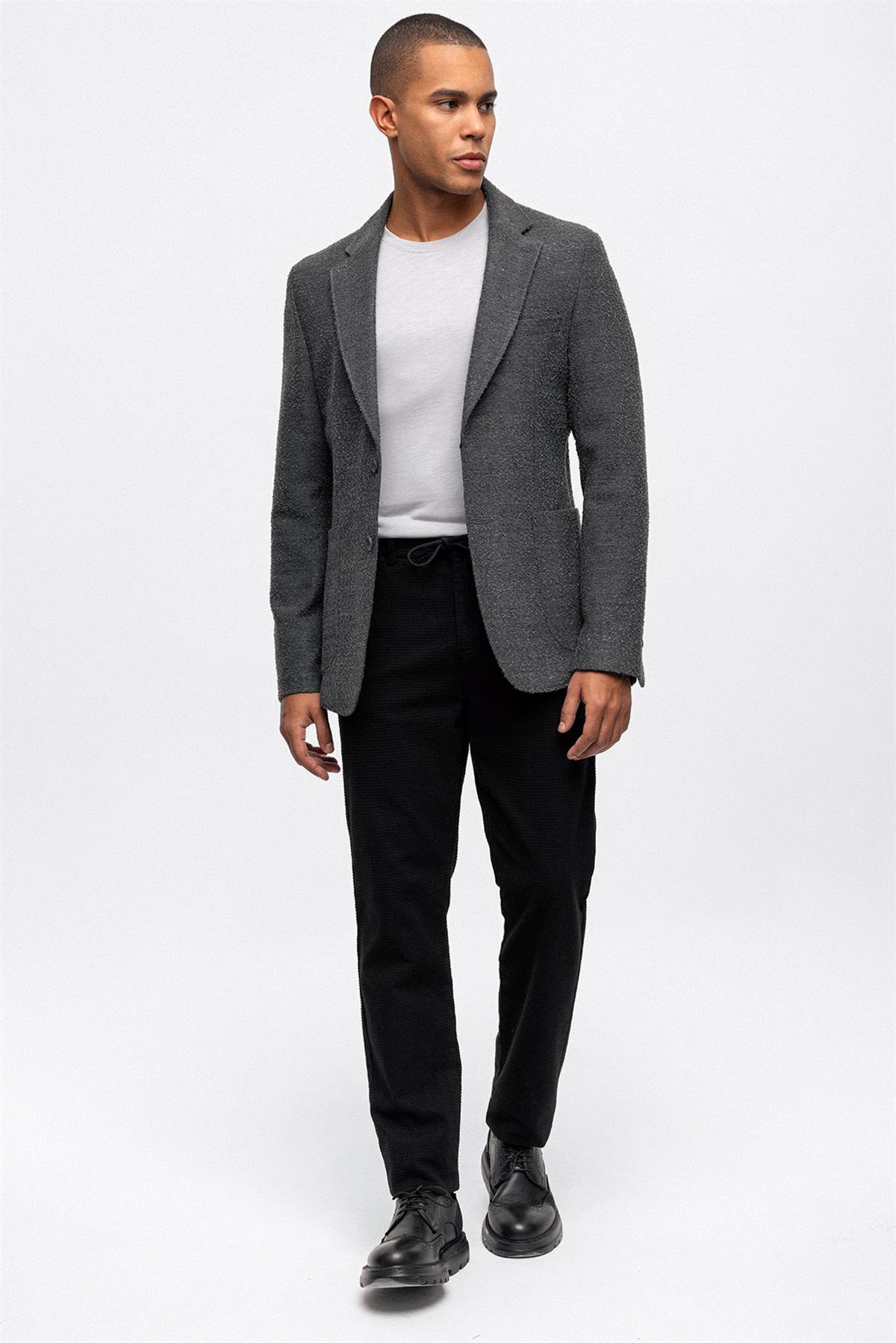 Antrasit Slim Fit Mono Yaka Ceket