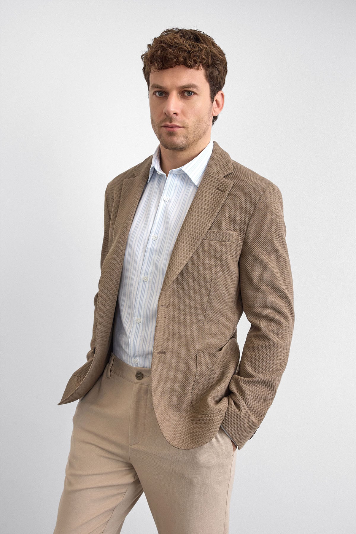 Camel Mono Yaka Ceket
