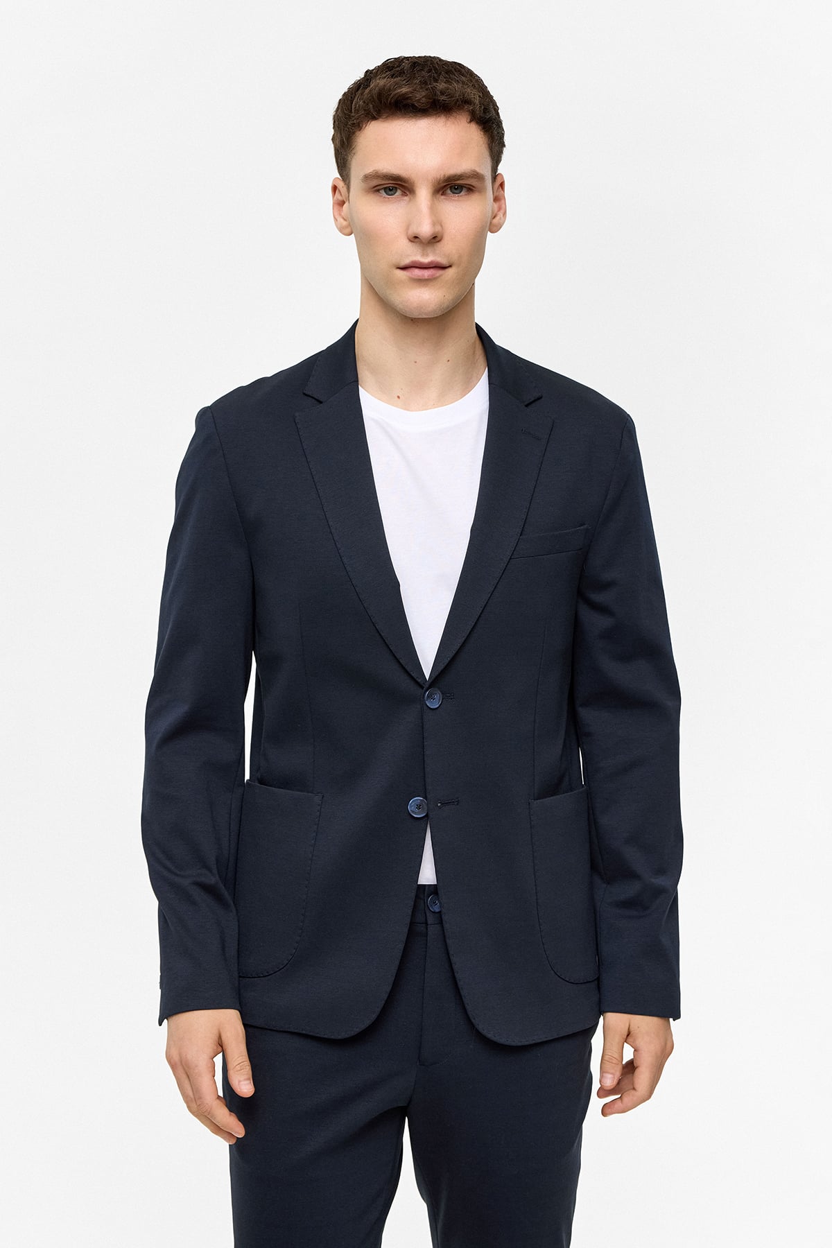 Lacivert Slim Fit Mono Yaka Ceket