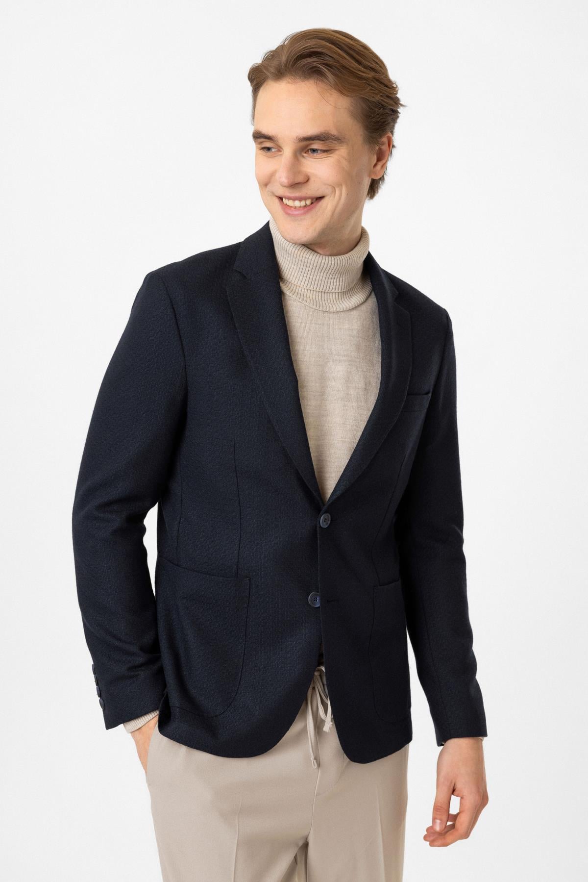 Koyu Lacivert Mono Yaka Ceket