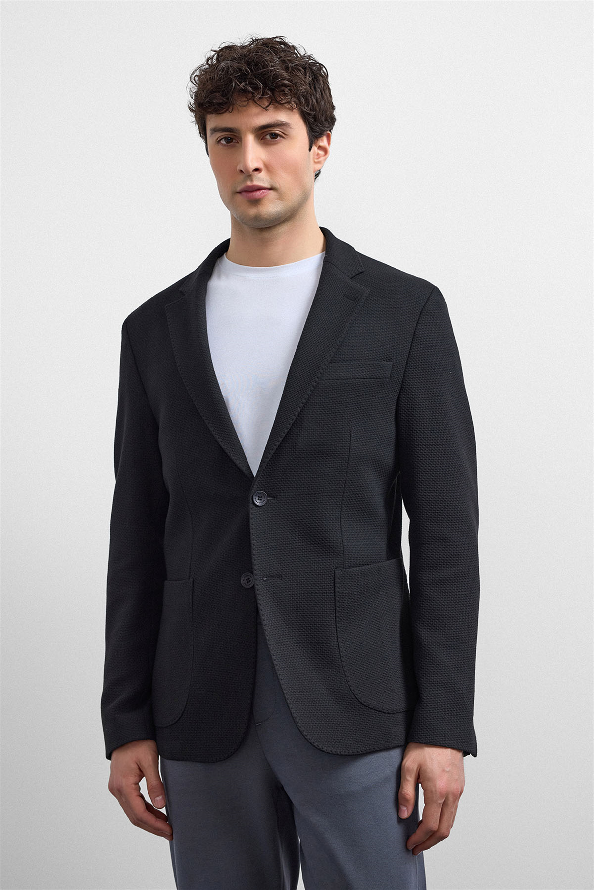 Siyah Slim Fit Mono Yaka Ceket