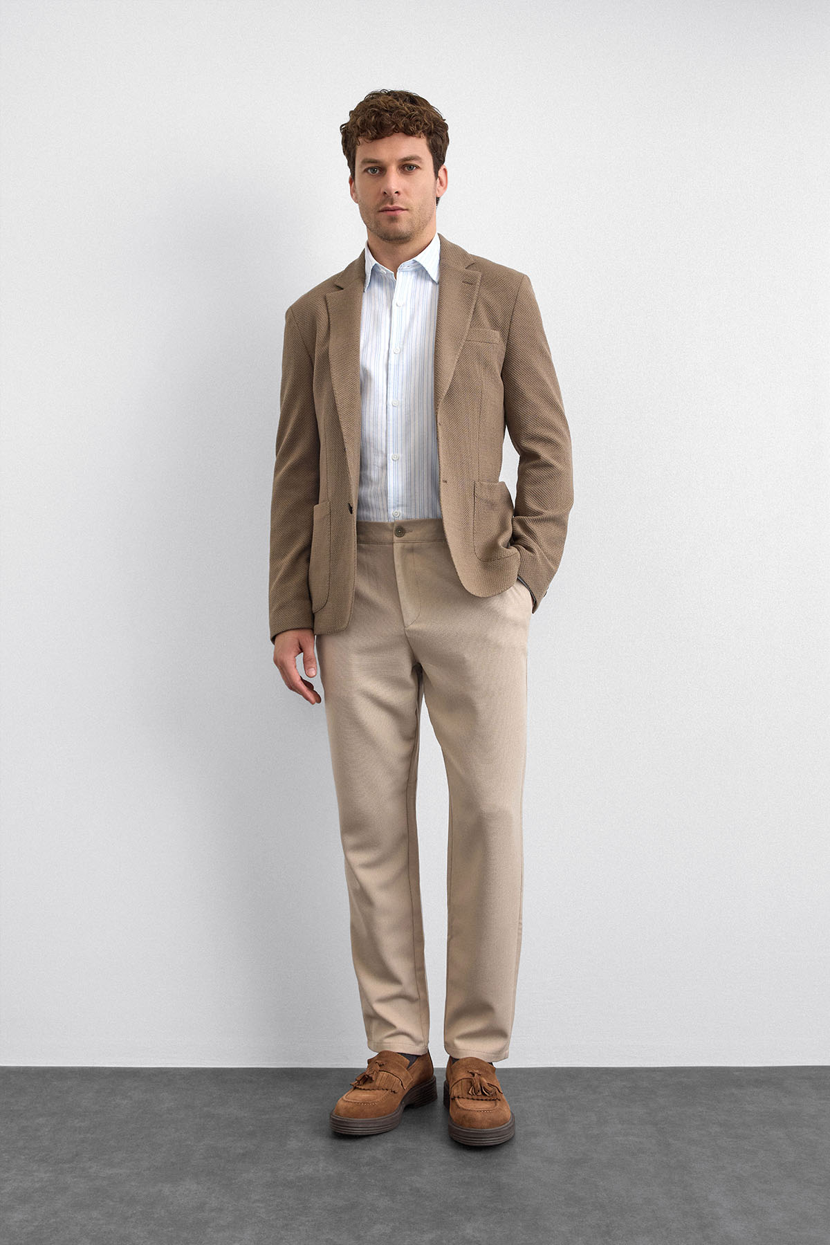 Camel Mono Yaka Ceket