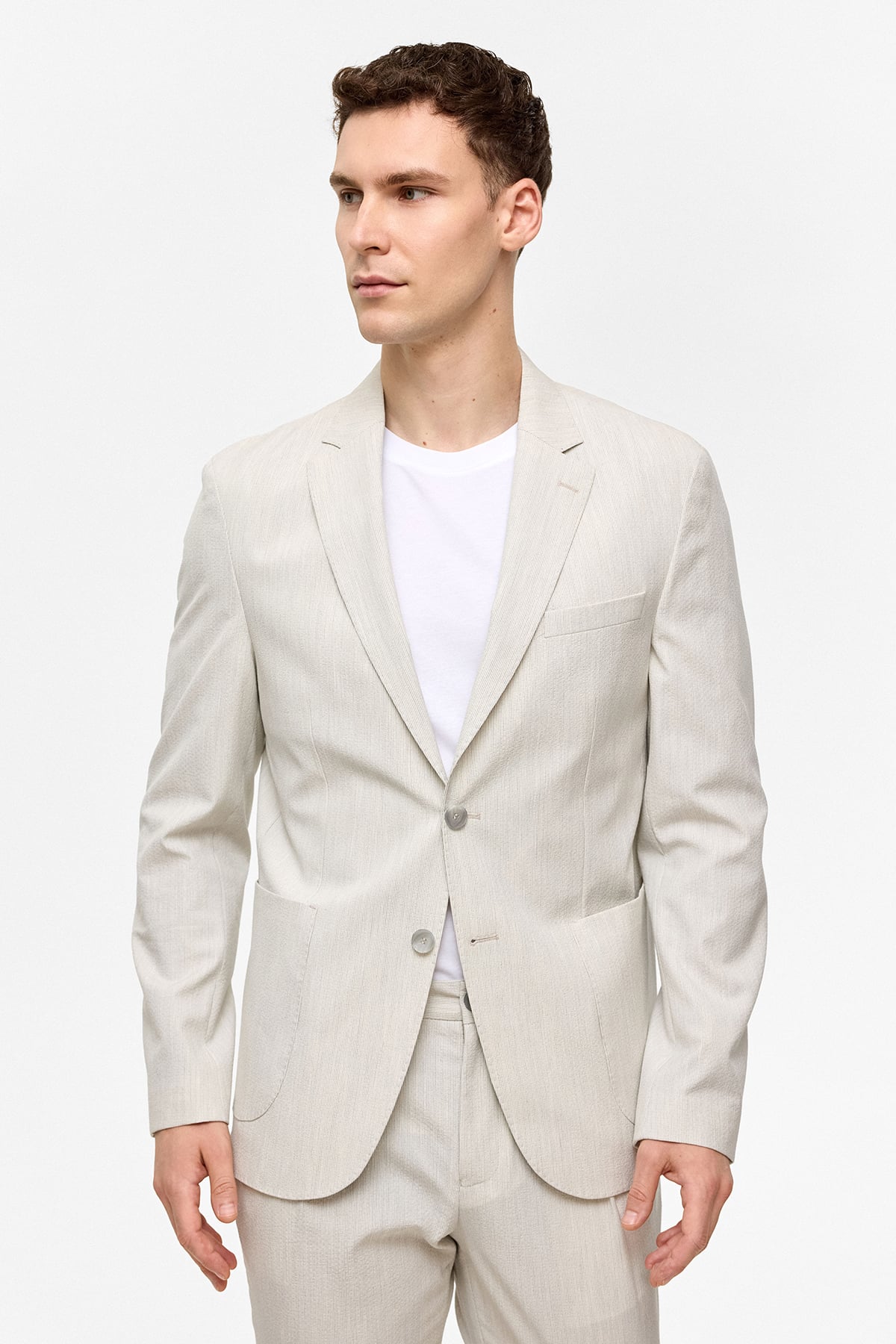 Açık Gri Slim Fit Mono Yaka Ceket