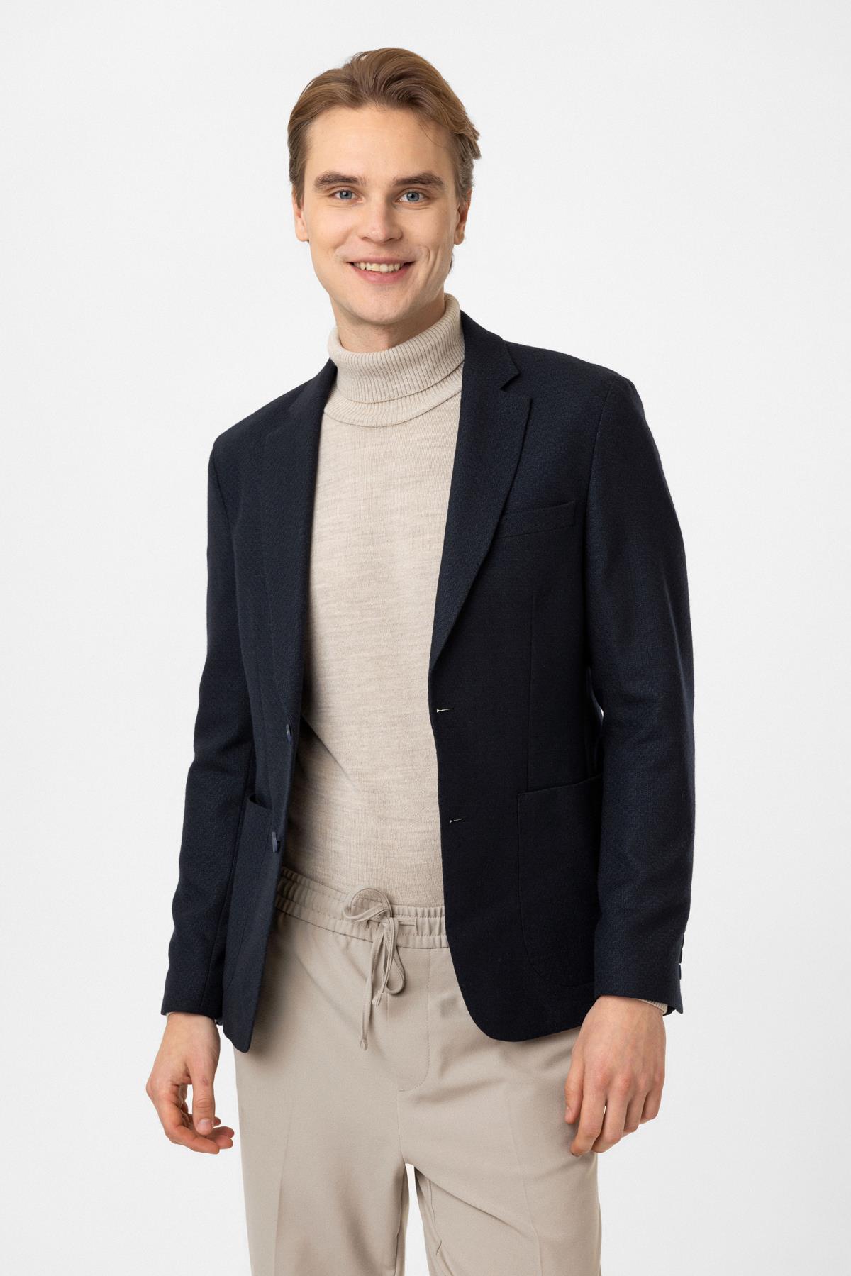 Koyu Lacivert Mono Yaka Ceket