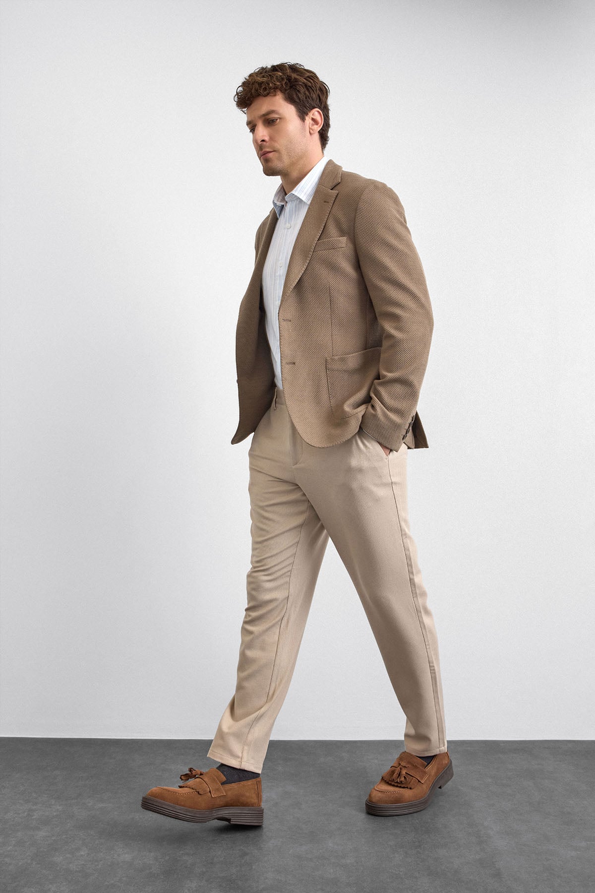 Camel Mono Yaka Ceket