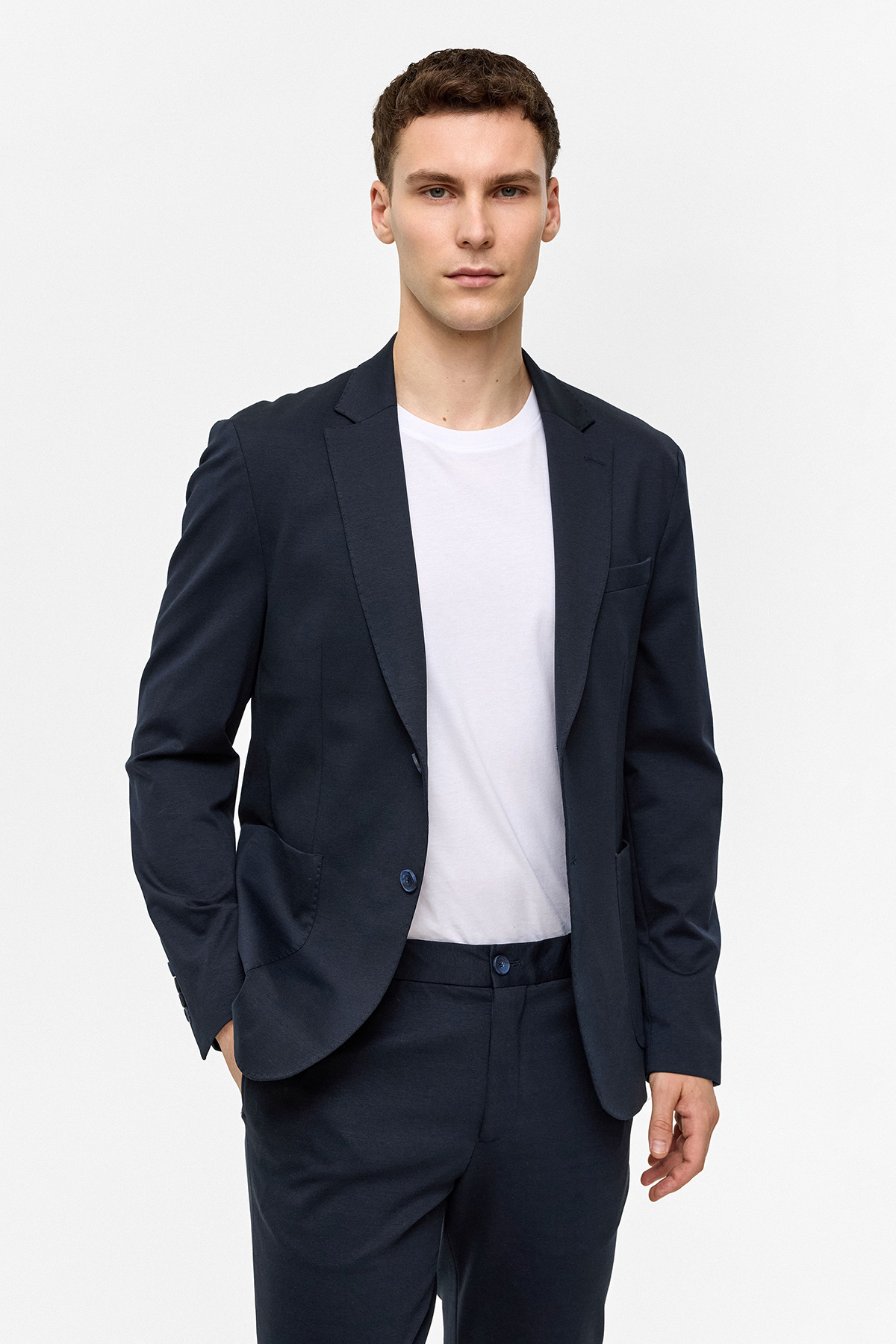 Lacivert Slim Fit Mono Yaka Ceket