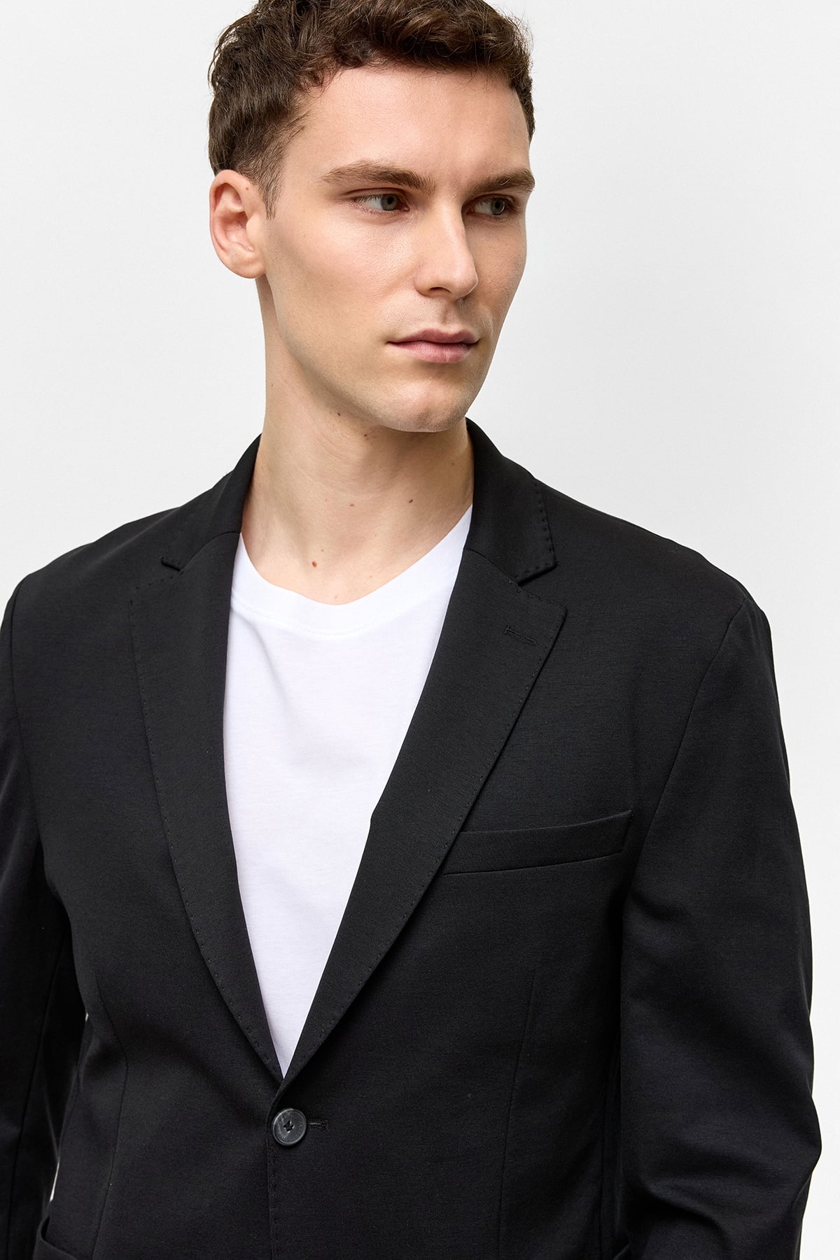 Siyah Slim Fit Mono Yaka Ceket