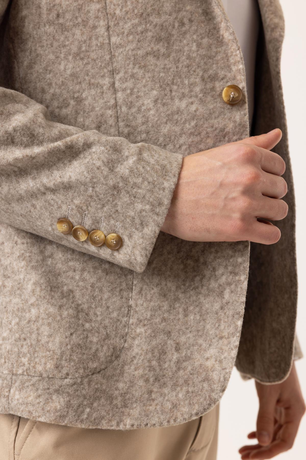 Bej Yünlü Mono Yaka Ceket 