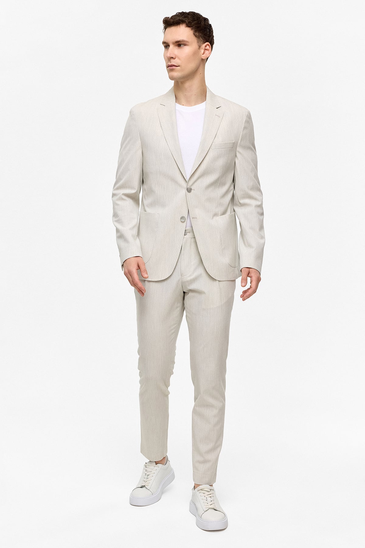 Açık Gri Slim Fit Mono Yaka Ceket