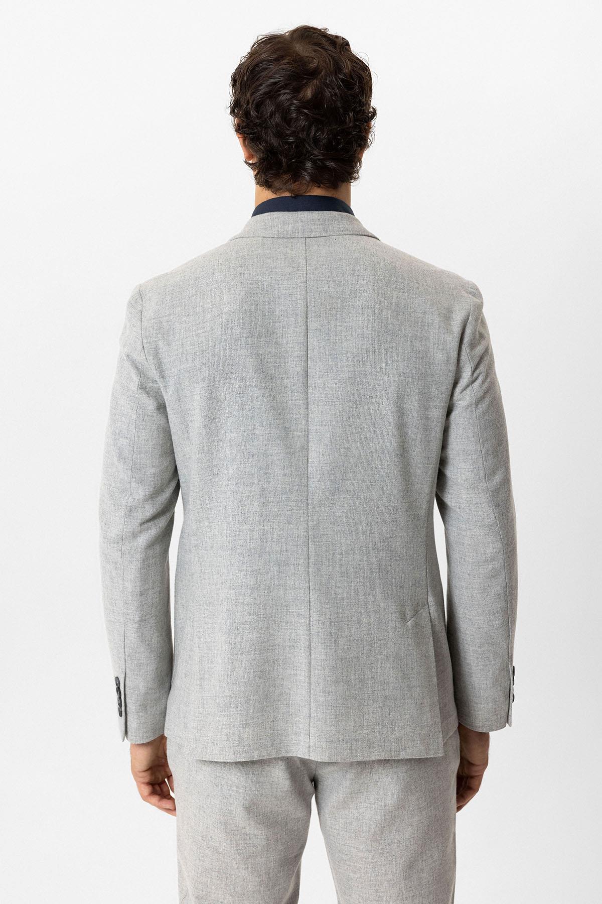 Açık Gri Slim Fit Mono Yaka Yünlü Ceket