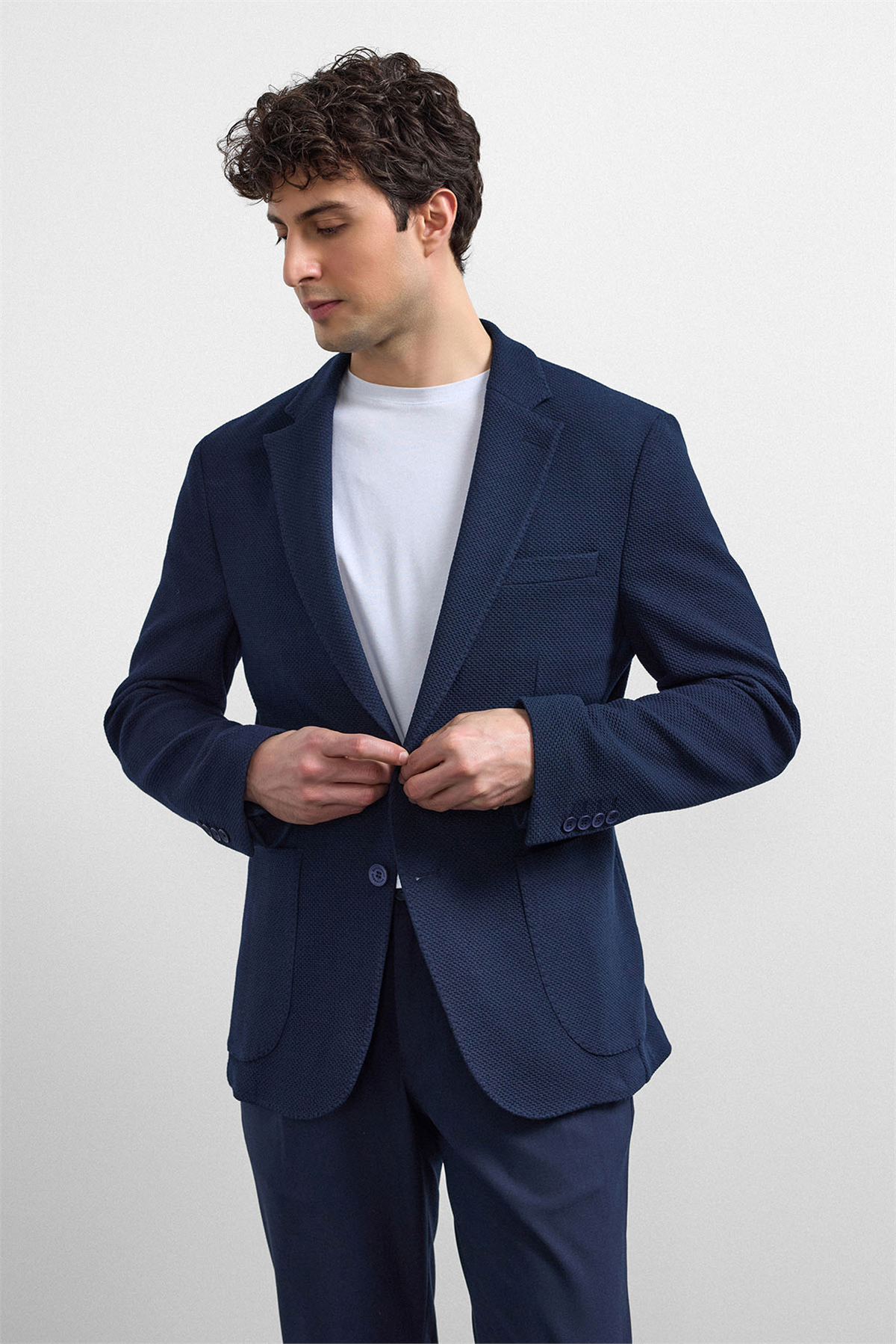 Lacivert Slim Fit Mono Yaka Ceket