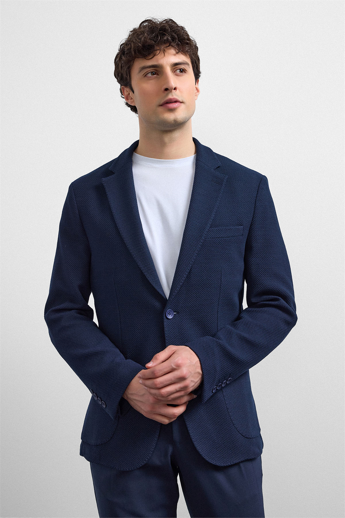 Lacivert Slim Fit Mono Yaka Ceket