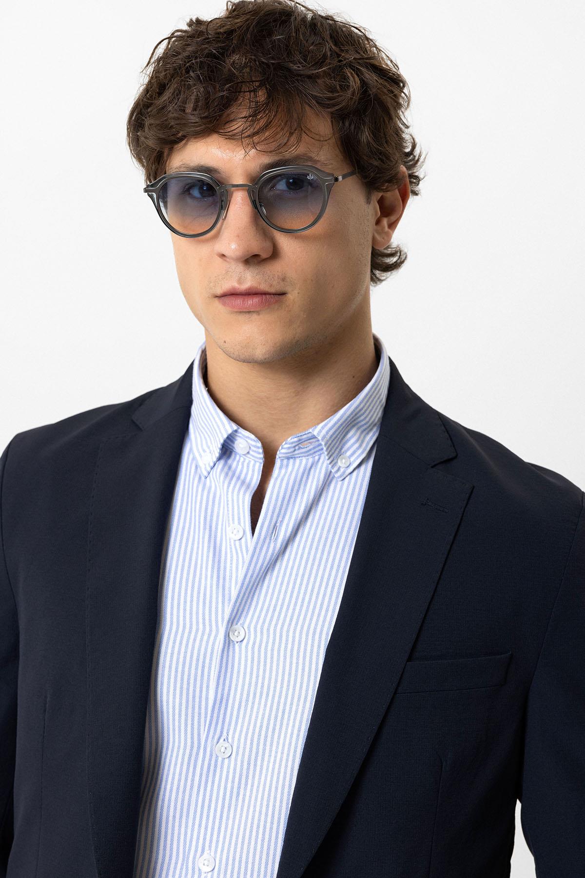 Lacivert Slim Fit Mono Yaka Ceket