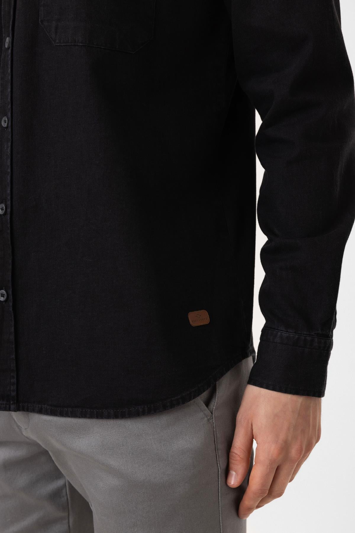 Siyah Regular Fit Cepli Denim Gömlek