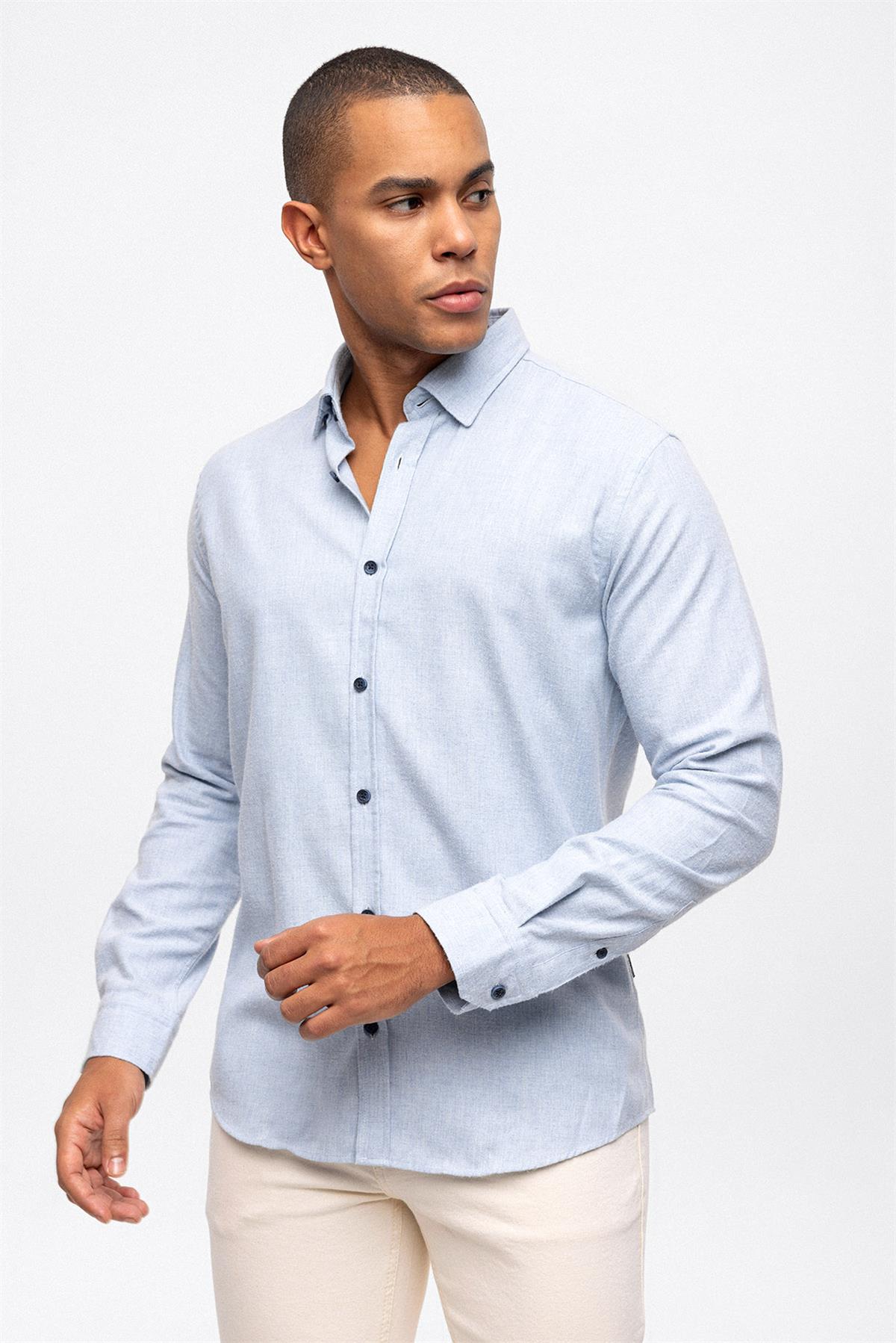 Açık Mavi Slim Fit Pamuklu Gömlek
