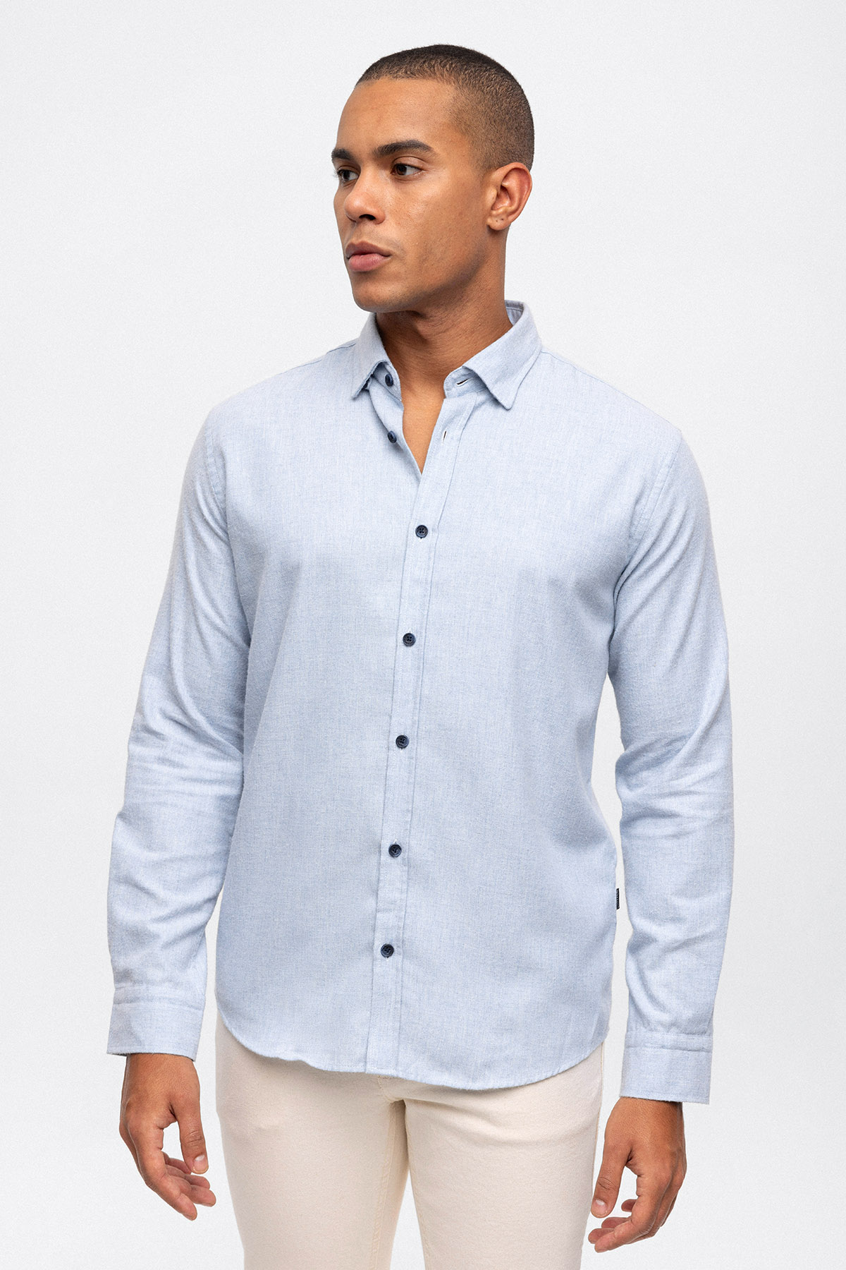 Açık Mavi Slim Fit Pamuklu Gömlek