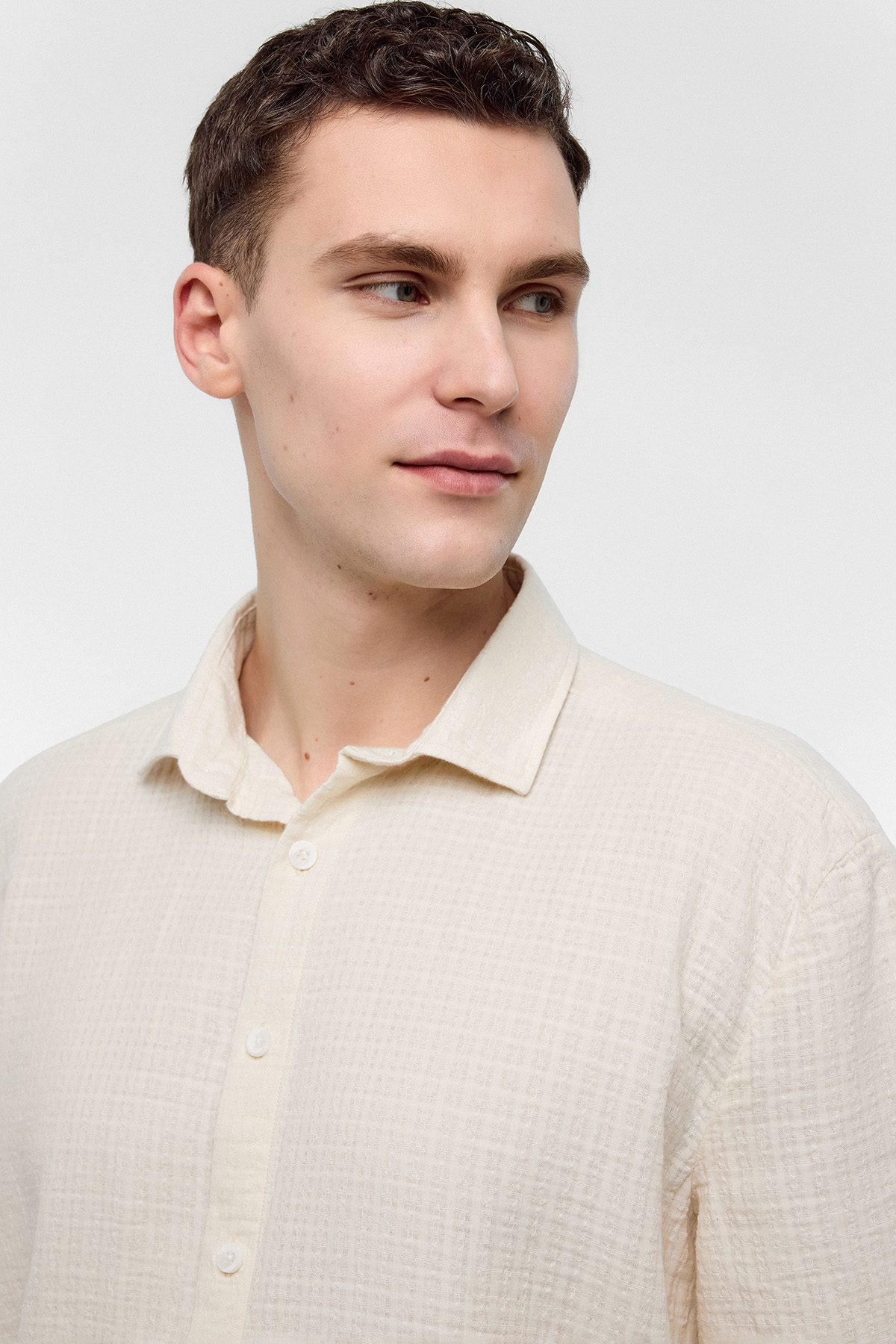 Bej Regular Fit %100 Pamuk Kısa Kollu Gömlek