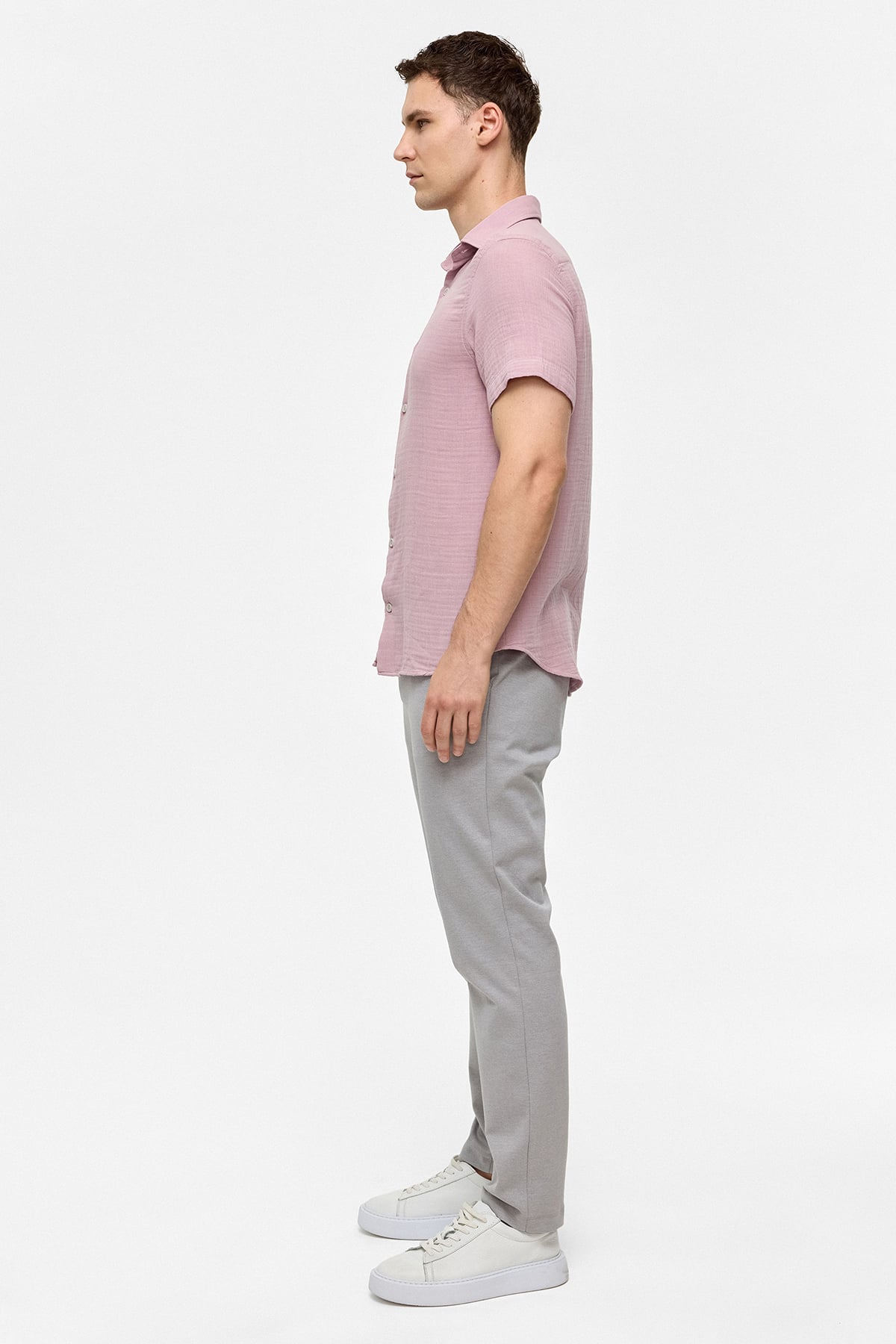 Pembe Regular Fit Kısa Kollu Düz Gömlek