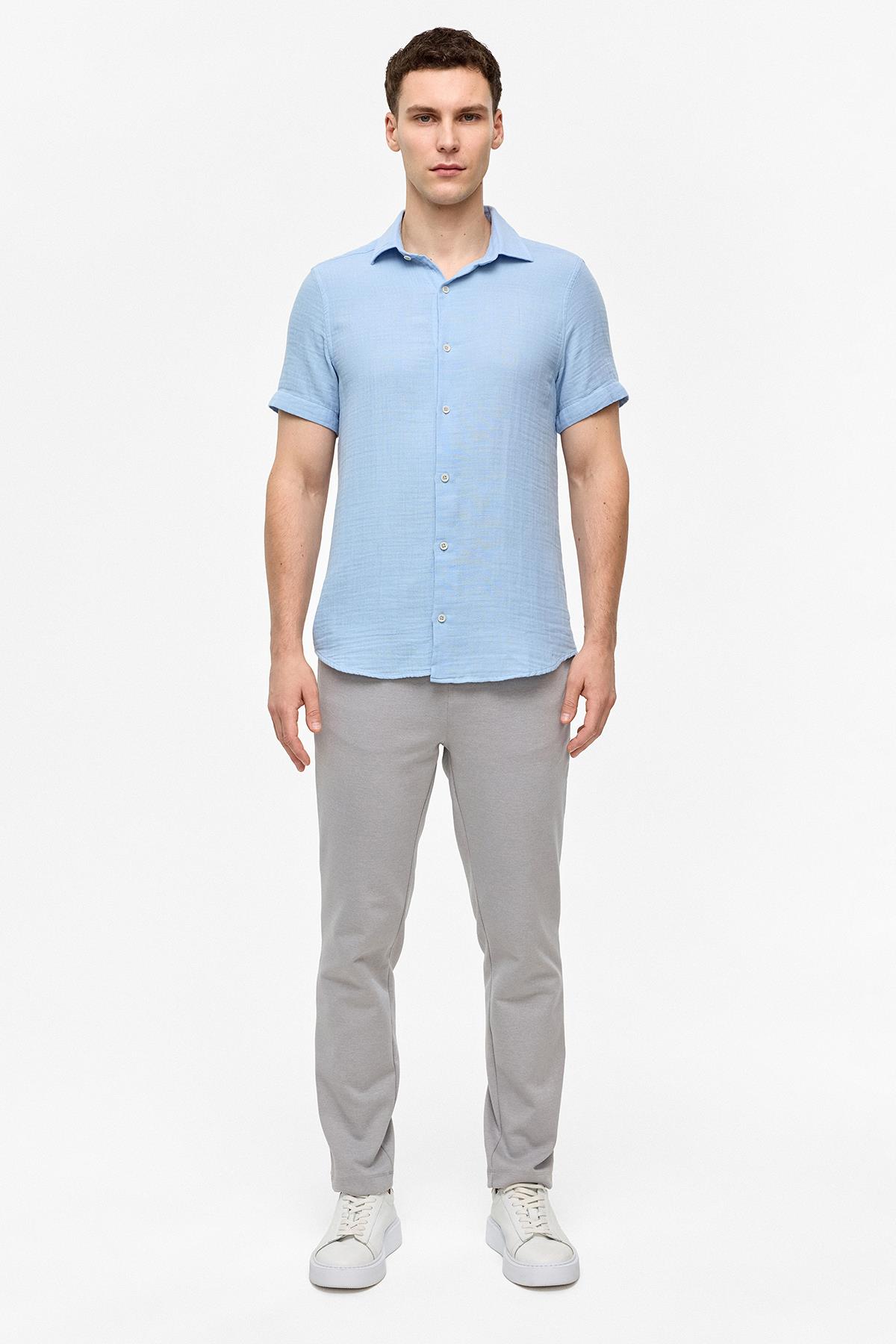 Mavi Regular Fit Kısa Kollu Düz Gömlek