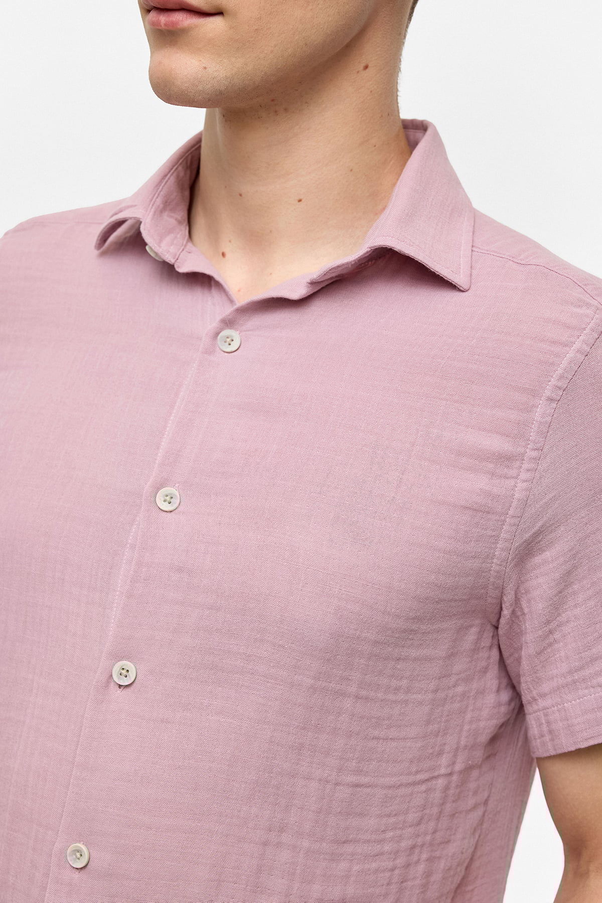 Pembe Regular Fit Kısa Kollu Düz Gömlek
