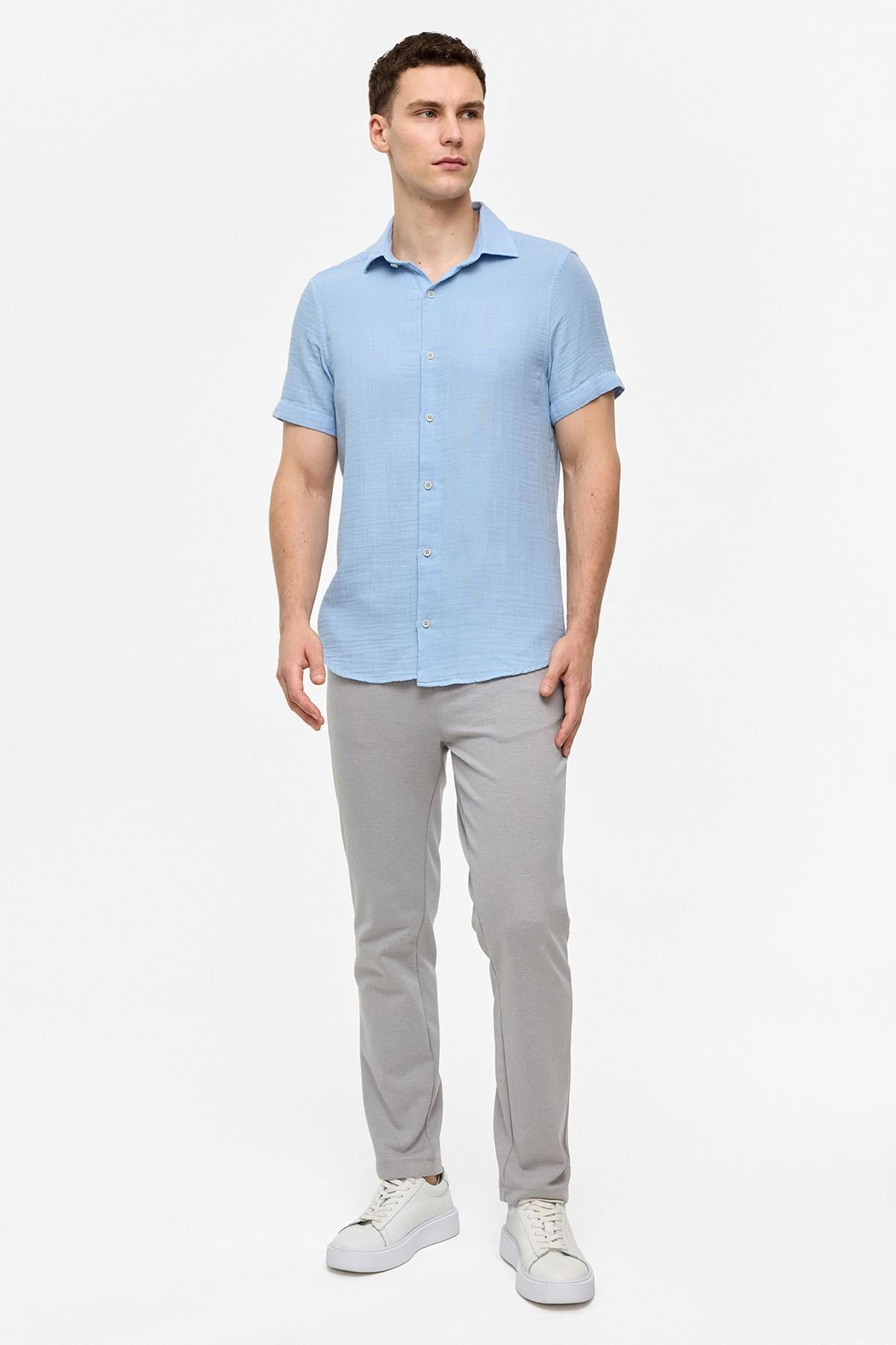 Mavi Regular Fit Kısa Kollu Düz Gömlek