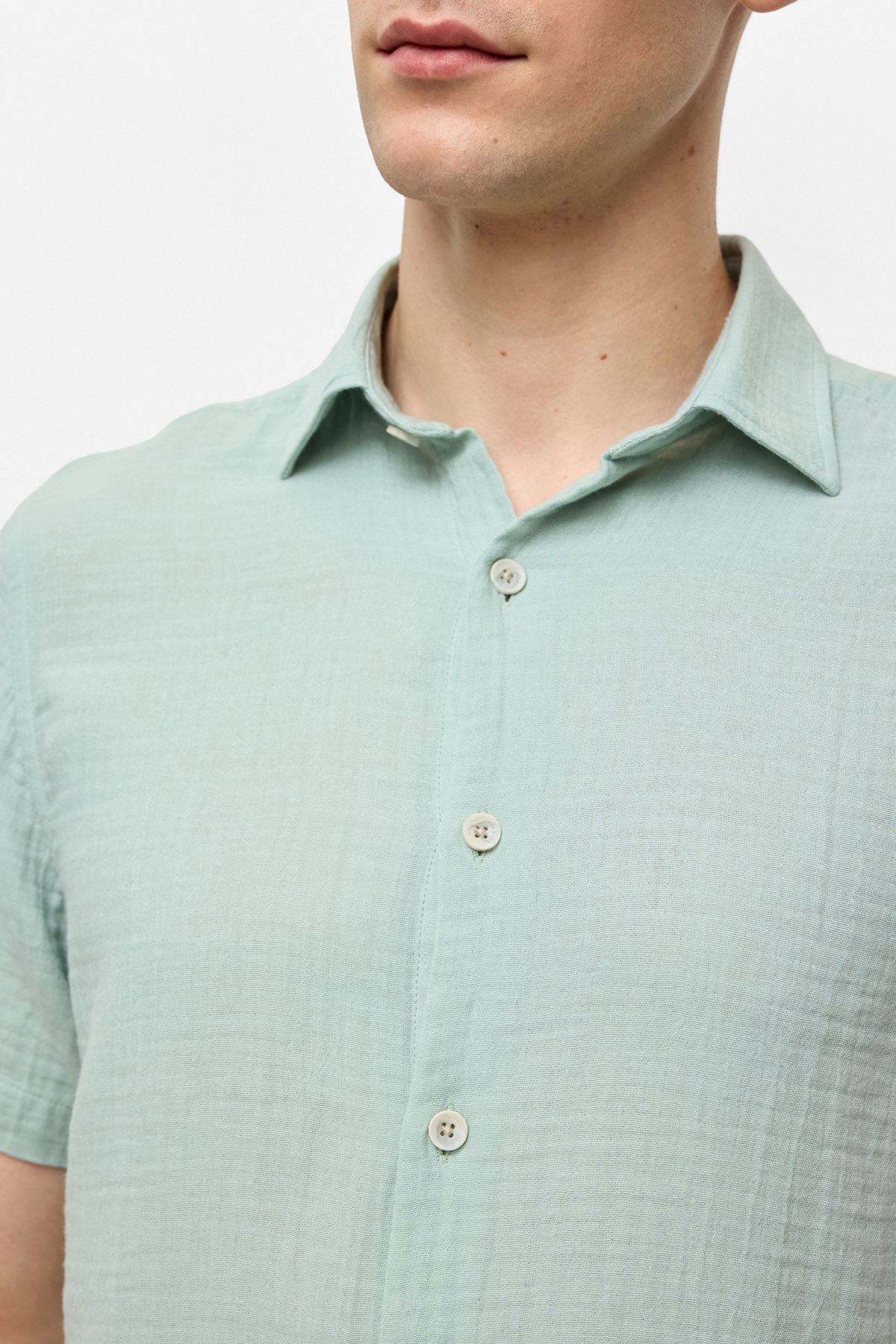 Yeşil Regular Fit Kısa Kollu Düz Gömlek