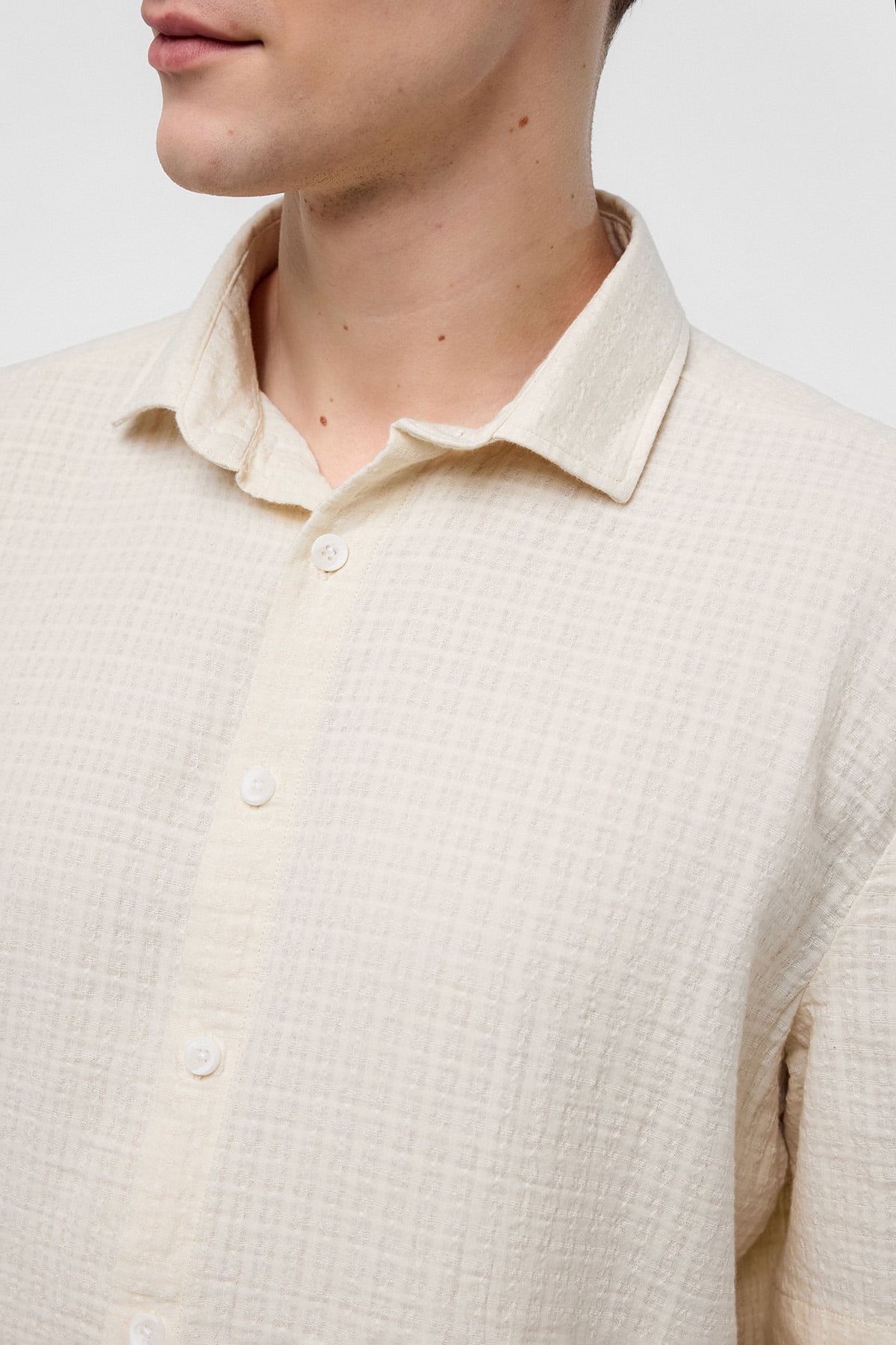 Bej Regular Fit %100 Pamuk Kısa Kollu Gömlek