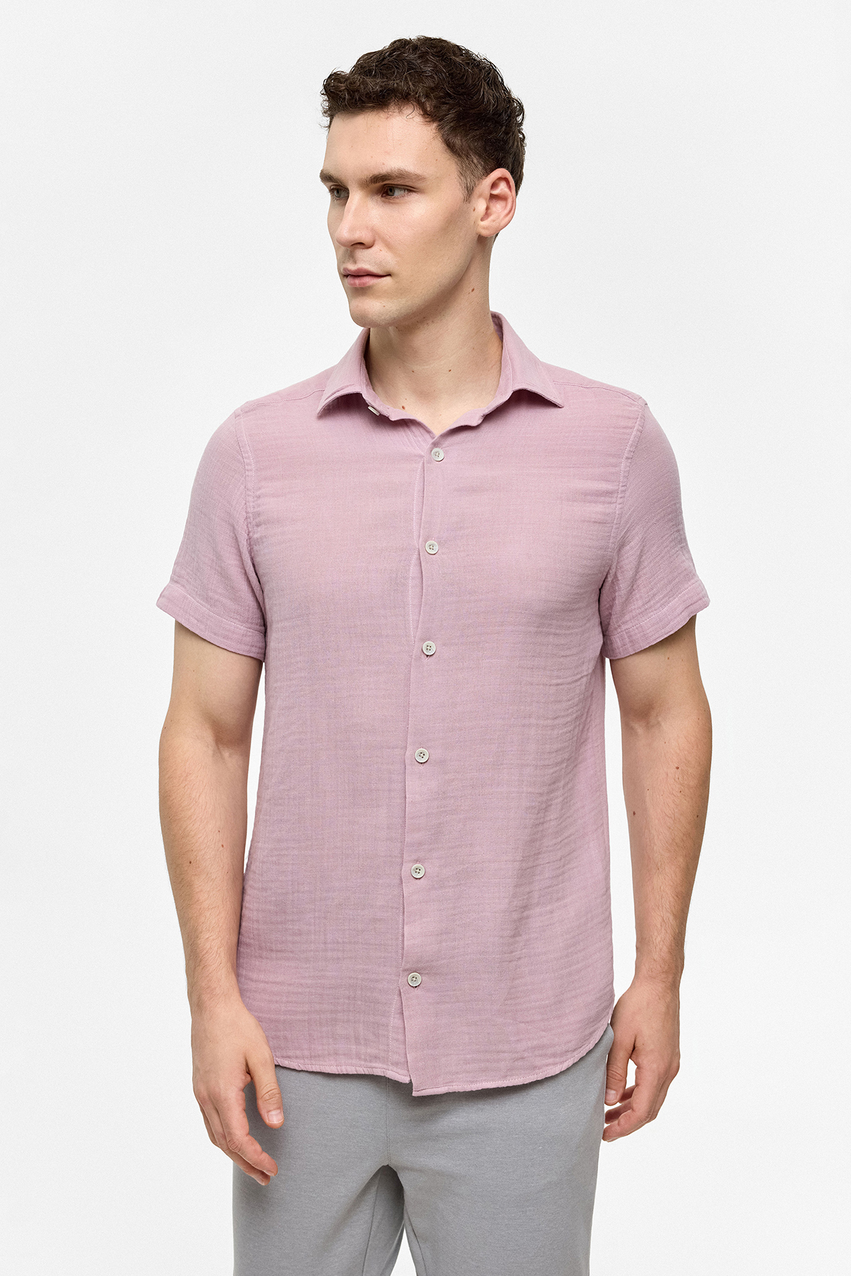 Pembe Regular Fit Kısa Kollu Düz Gömlek