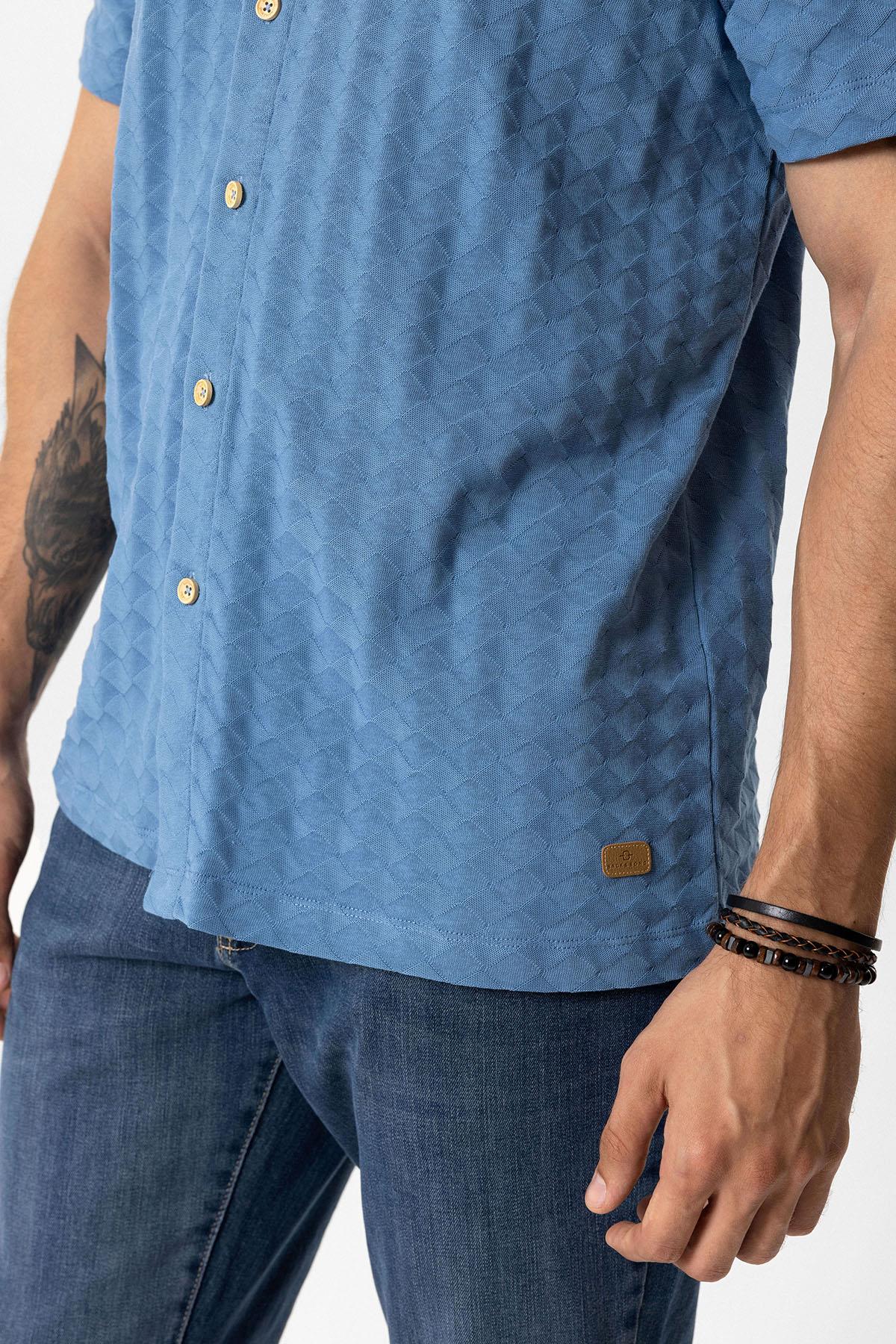 Mavi Regular Fit Desenli Kısa Kollu %100 Pamuk Gömlek