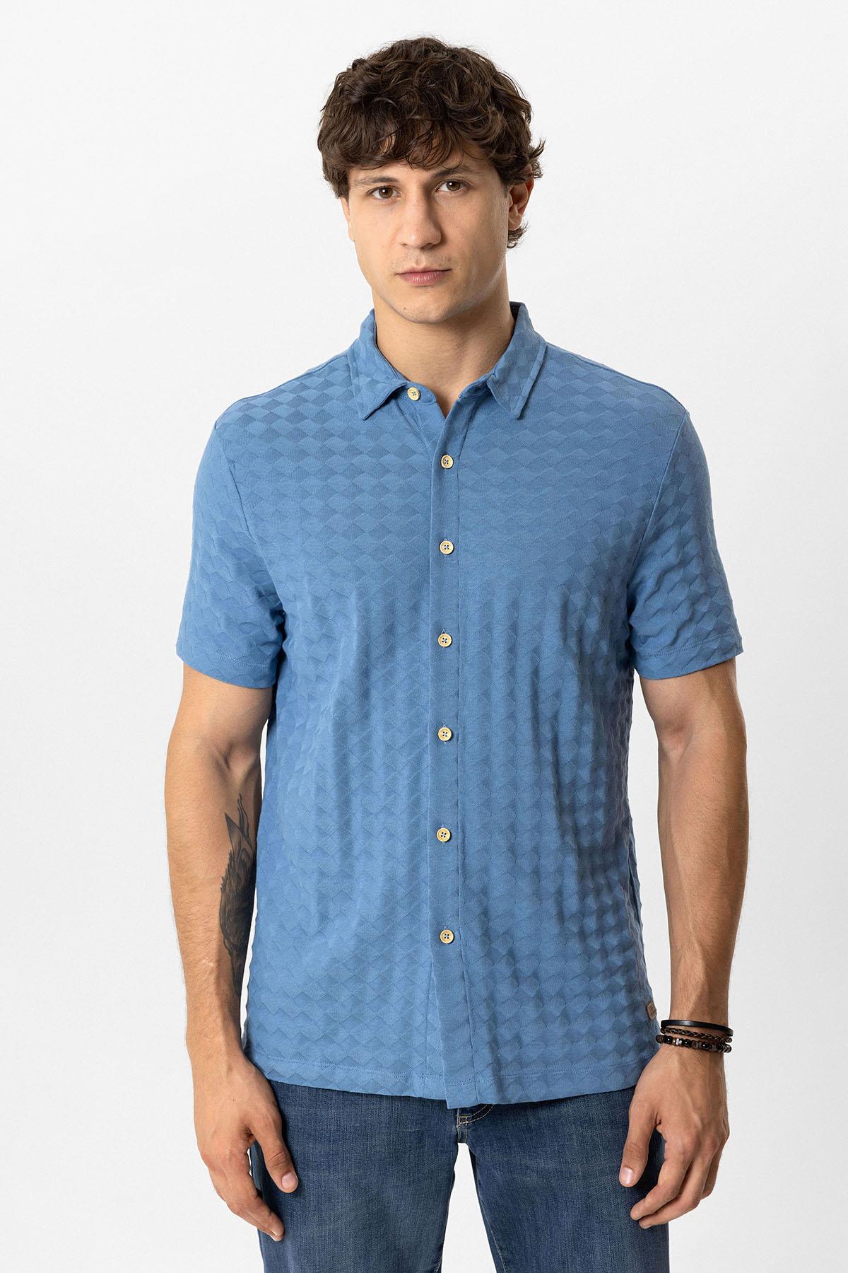 Mavi Regular Fit Desenli Kısa Kollu %100 Pamuk Gömlek