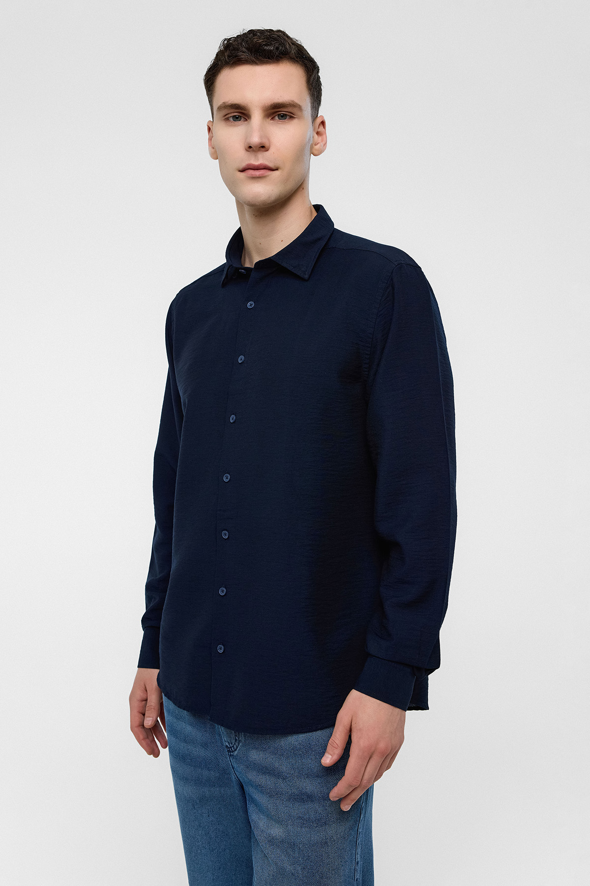 Lacivert Regular Fit Uzun Kollu Düz Gömlek