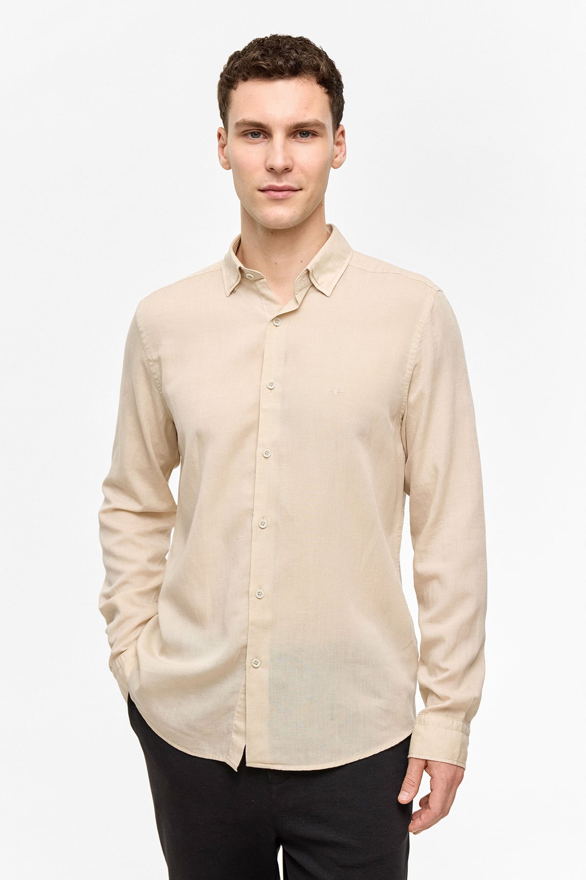 Vizon Uzun Kollu Dokuma Gömlek