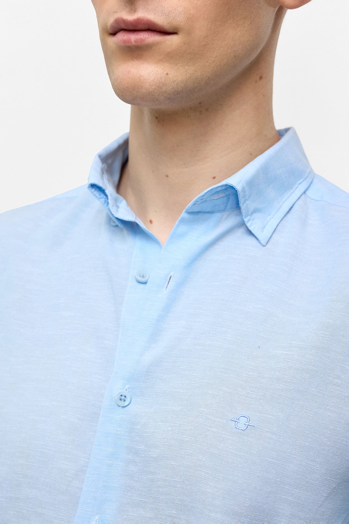 Mavi Uzun Kollu Dokuma Gömlek