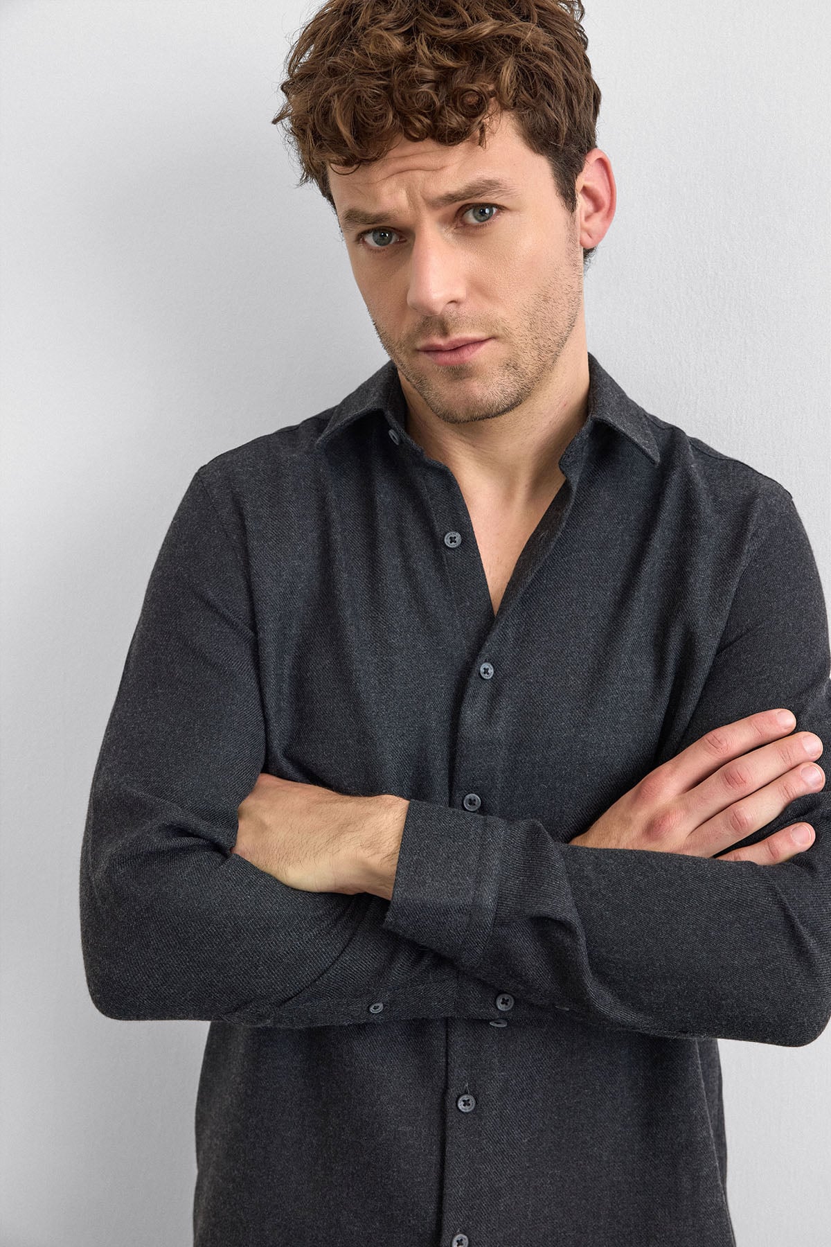 Antrasit Normal Yaka  Gömlek
