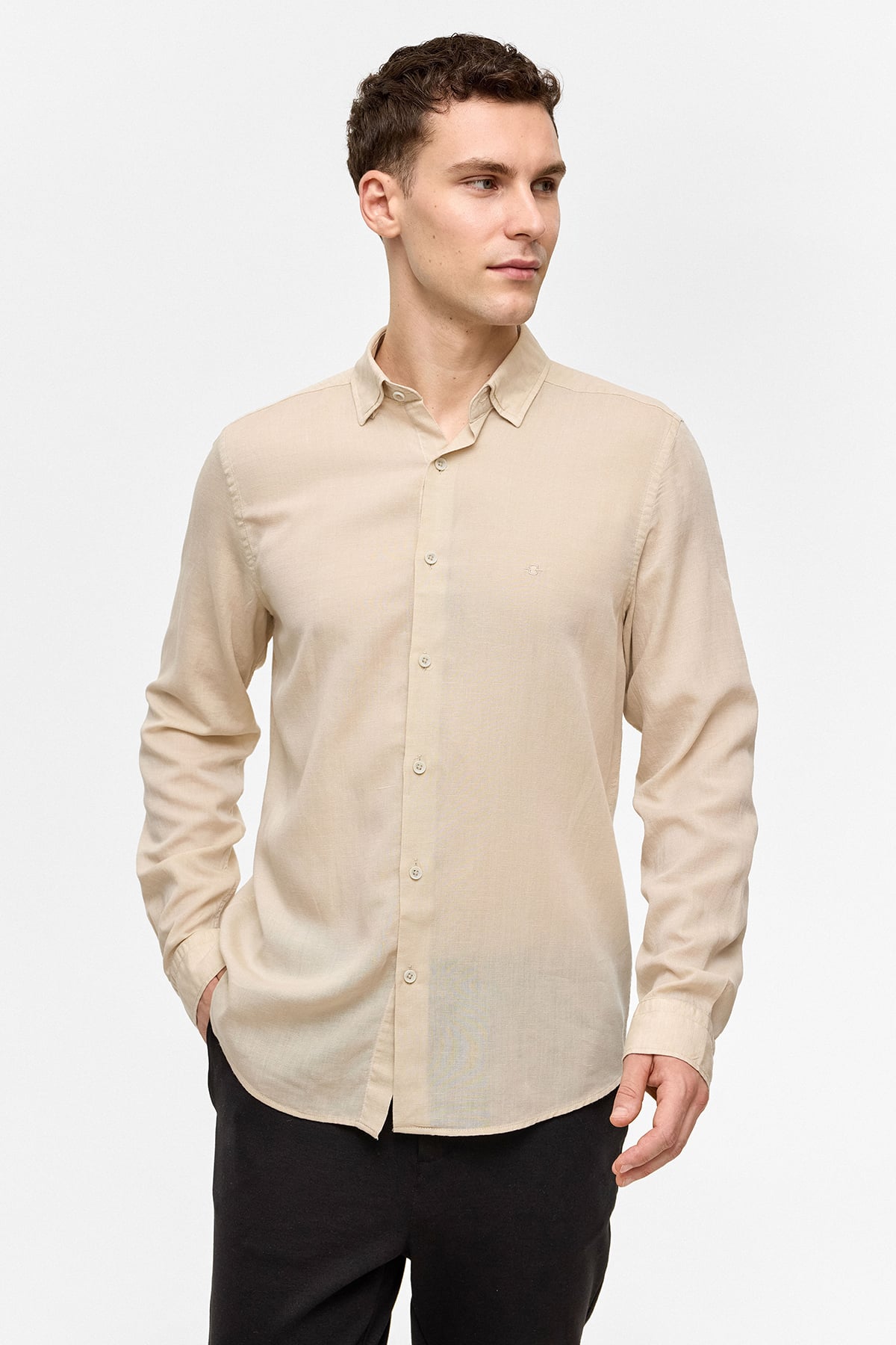 Vizon Uzun Kollu Dokuma Gömlek