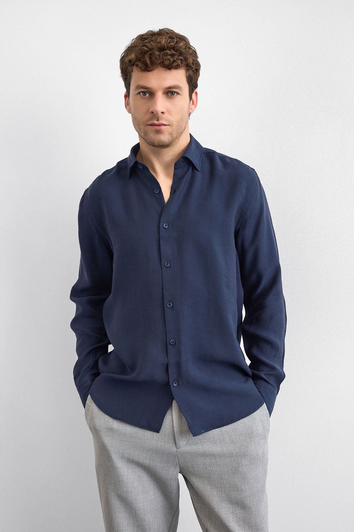 Lacivert Normal Yaka  Gömlek