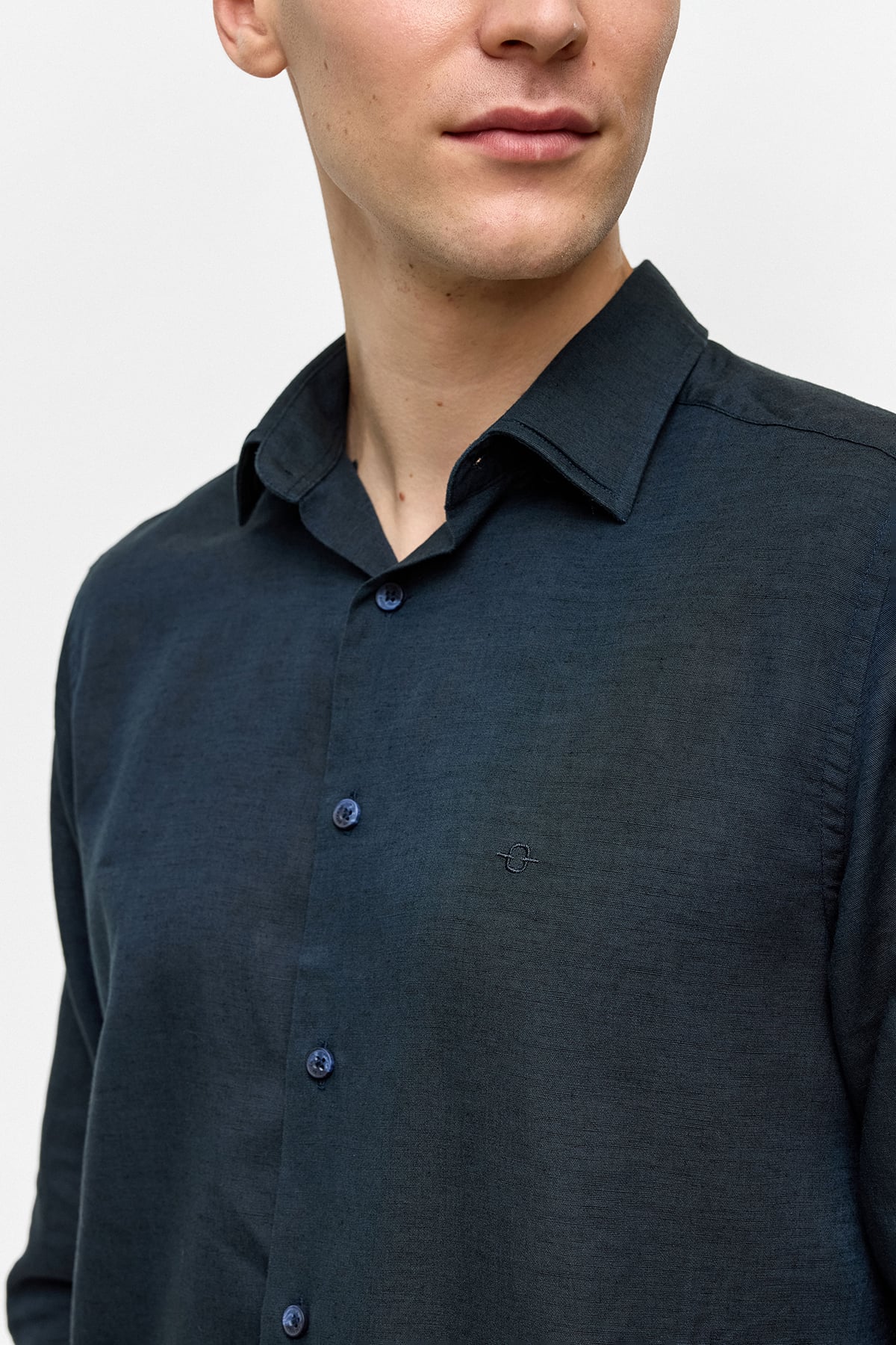 Lacivert Uzun Kollu Dokuma Gömlek